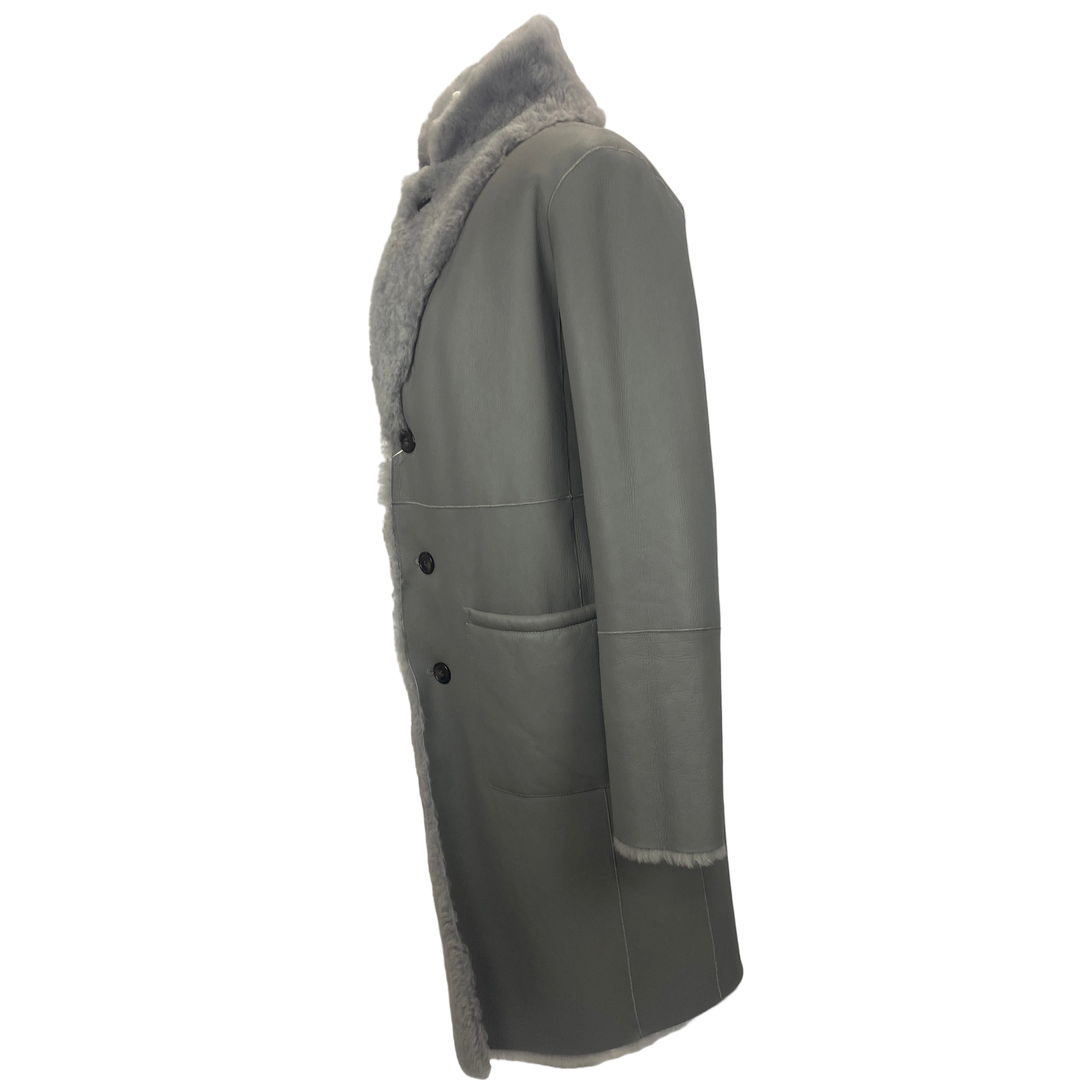 Joseph New £1875 Ice Grey Reversible Shearling Coat M