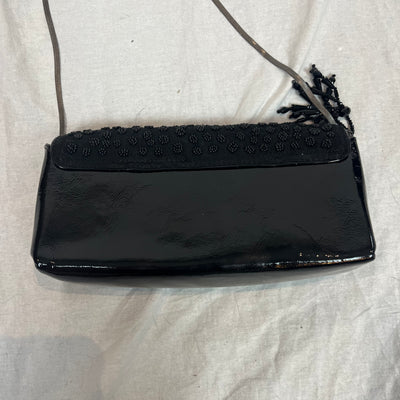 Dries Van Noten Black Patent Leather & Jet Bead Evening Bag