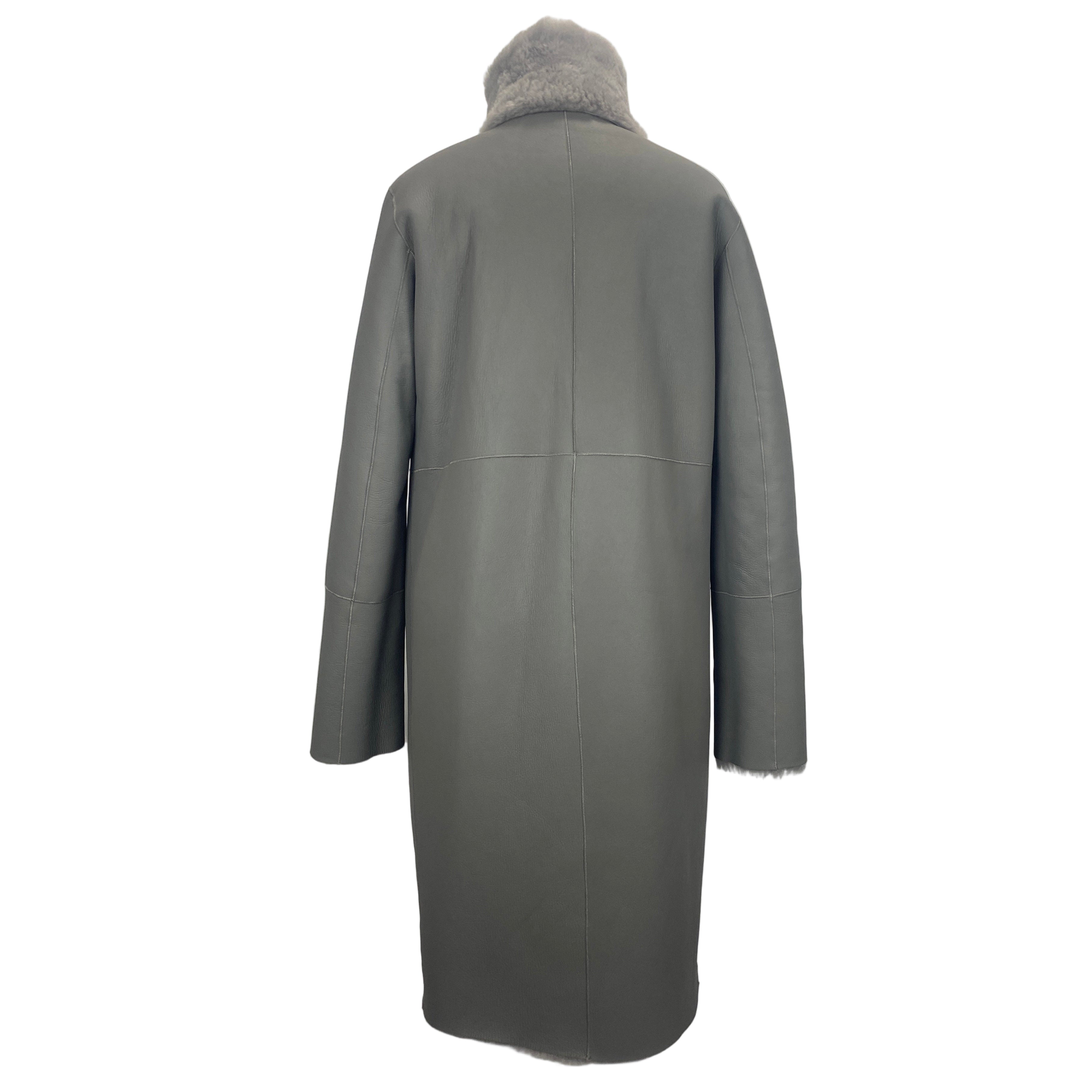 Joseph New £1875 Ice Grey Reversible Shearling Coat M