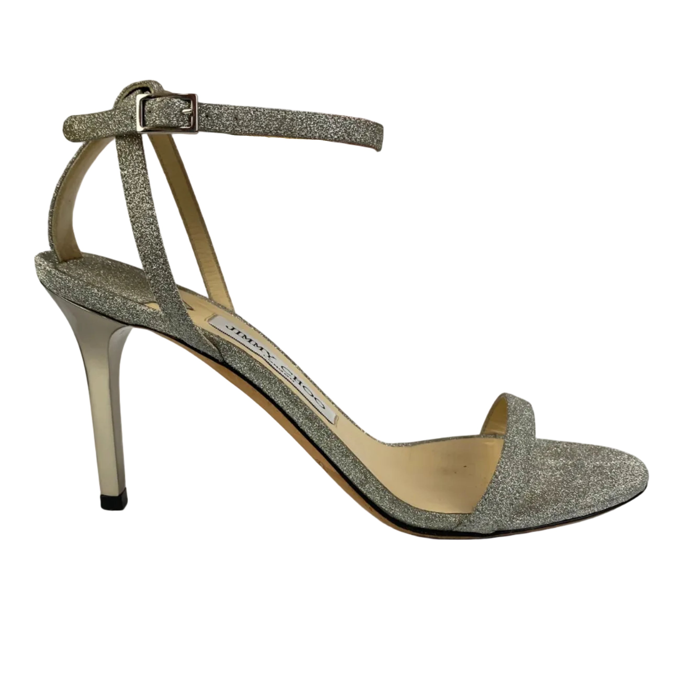 Jimmy Choo Silver Glitter Minny Sandals 37