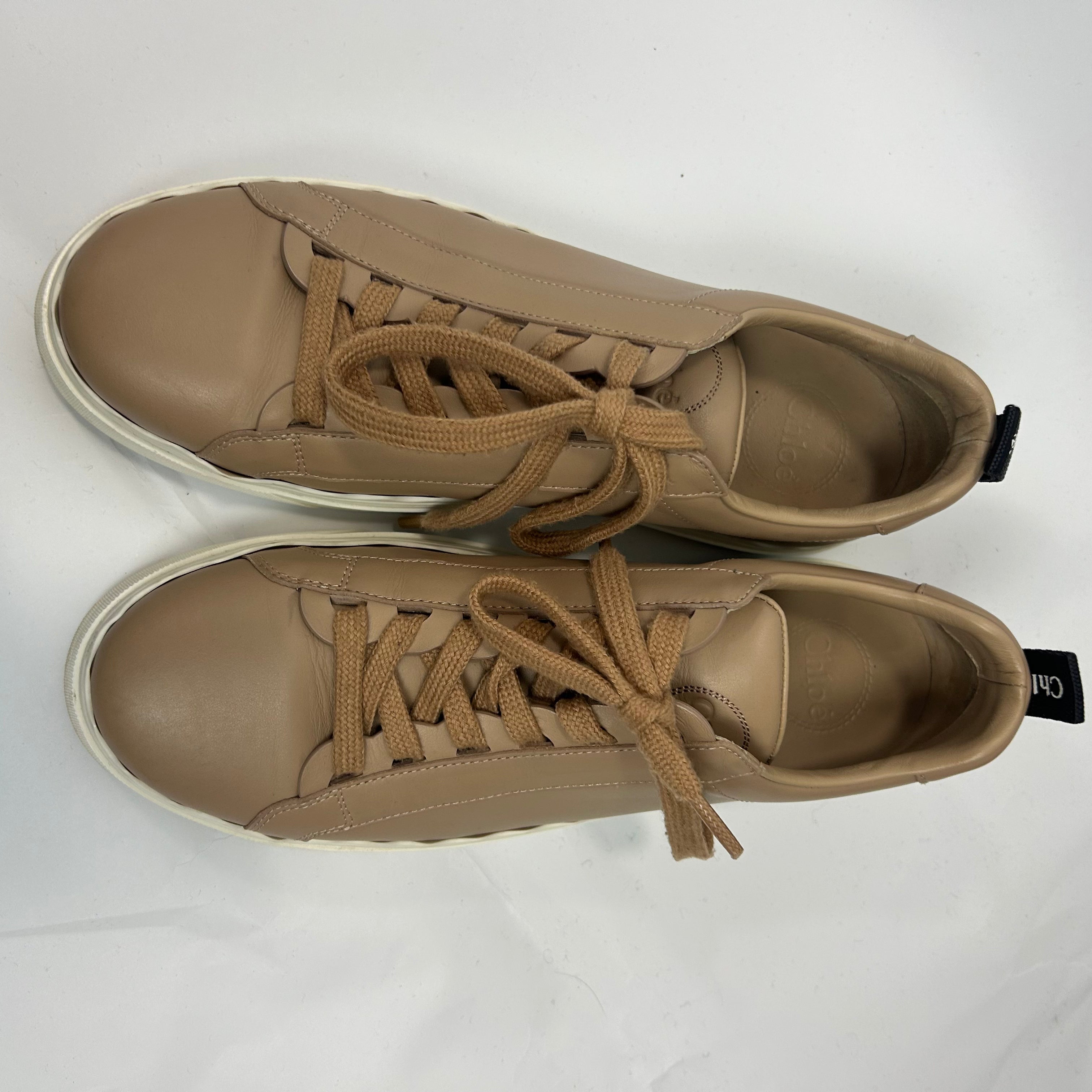 Chloe £450 Pale Coffee Leather Lauren Trainers 41