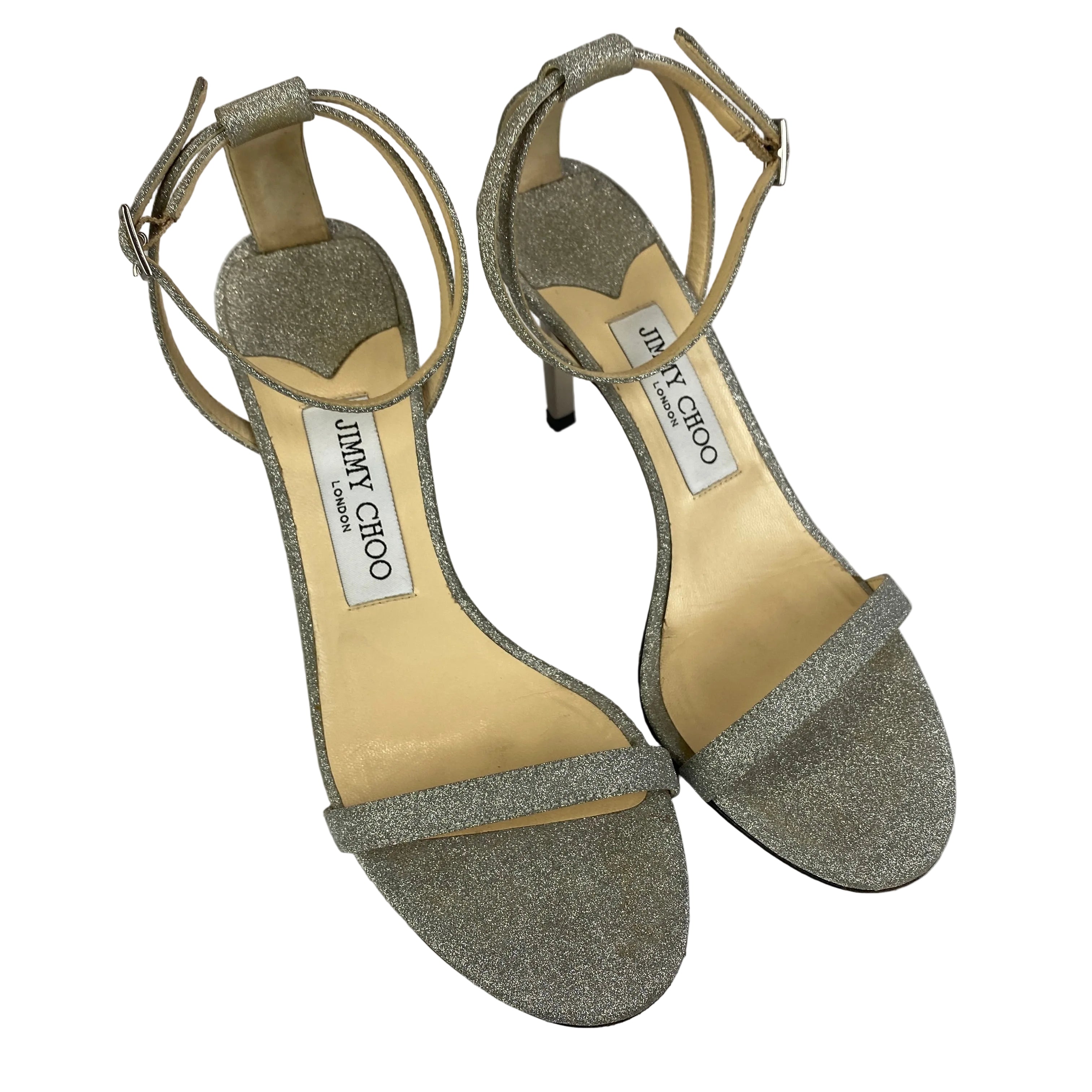 Jimmy Choo Silver Glitter Minny Sandals 37
