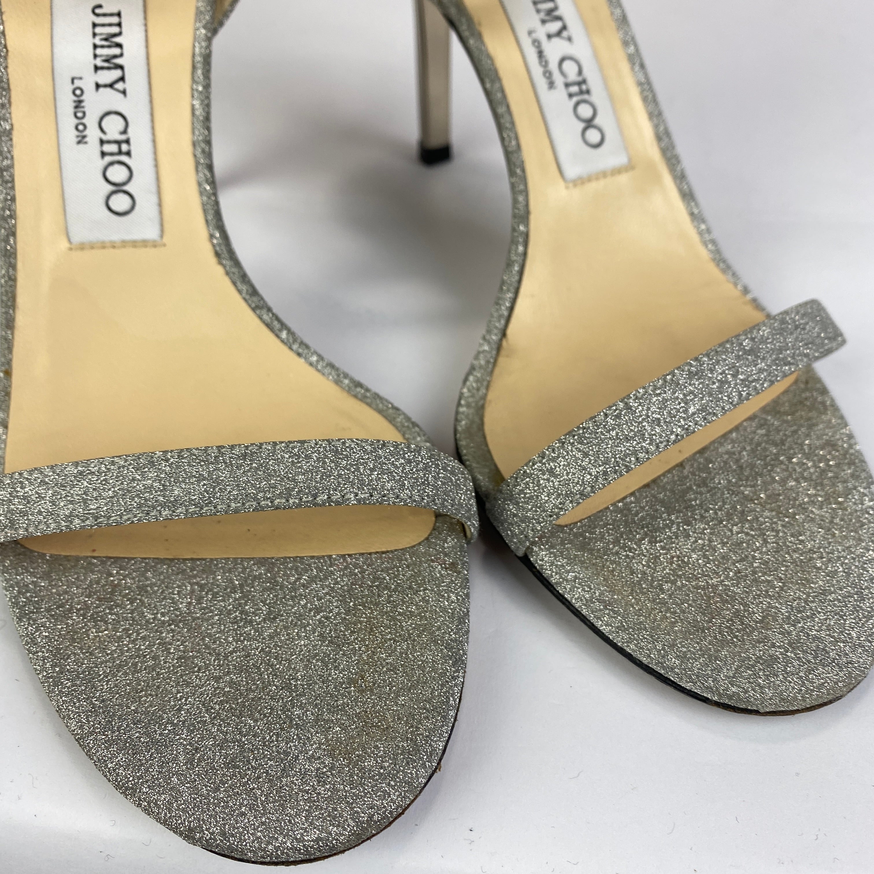 Jimmy Choo Silver Glitter Minny Sandals 37