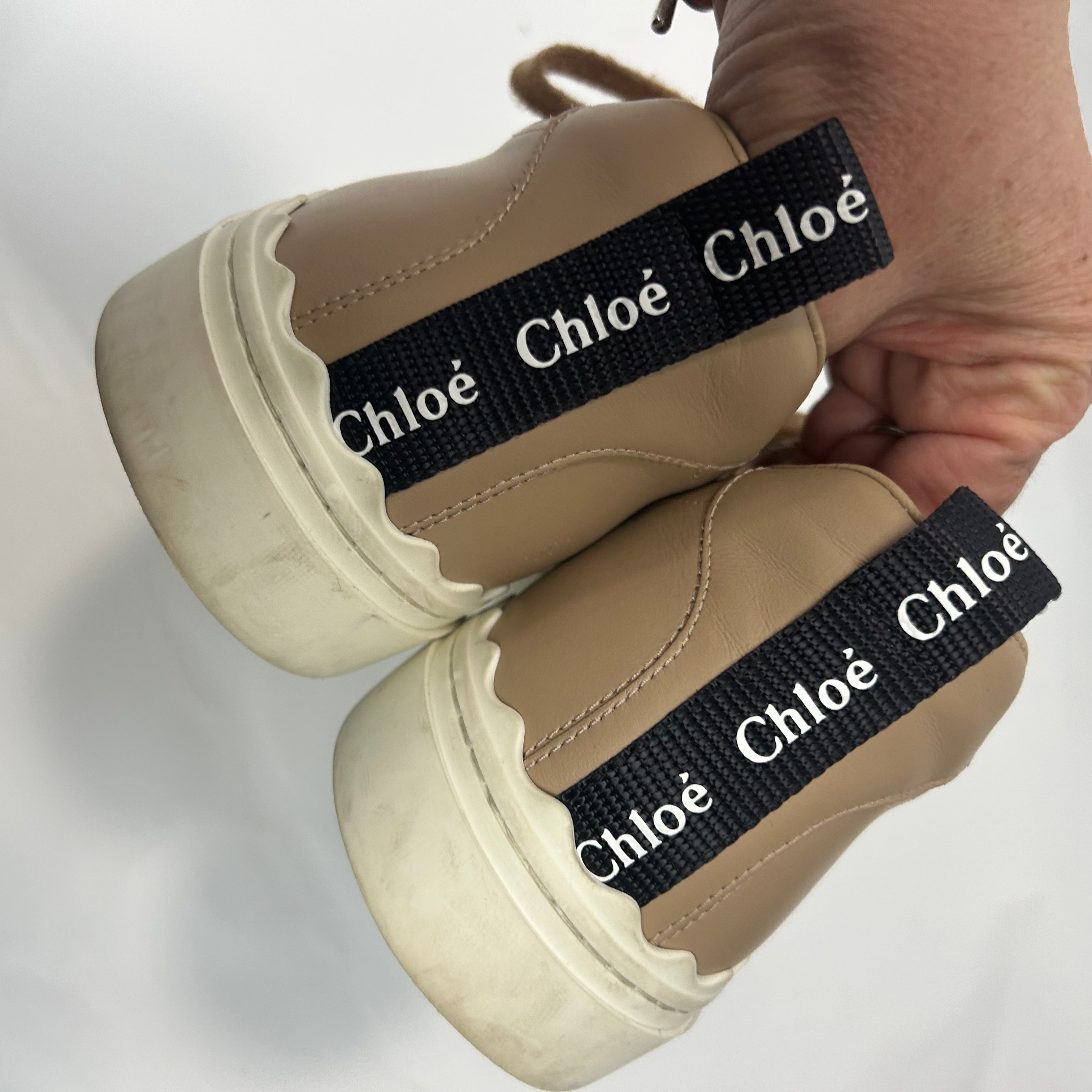 Chloe £450 Pale Coffee Leather Lauren Trainers 41