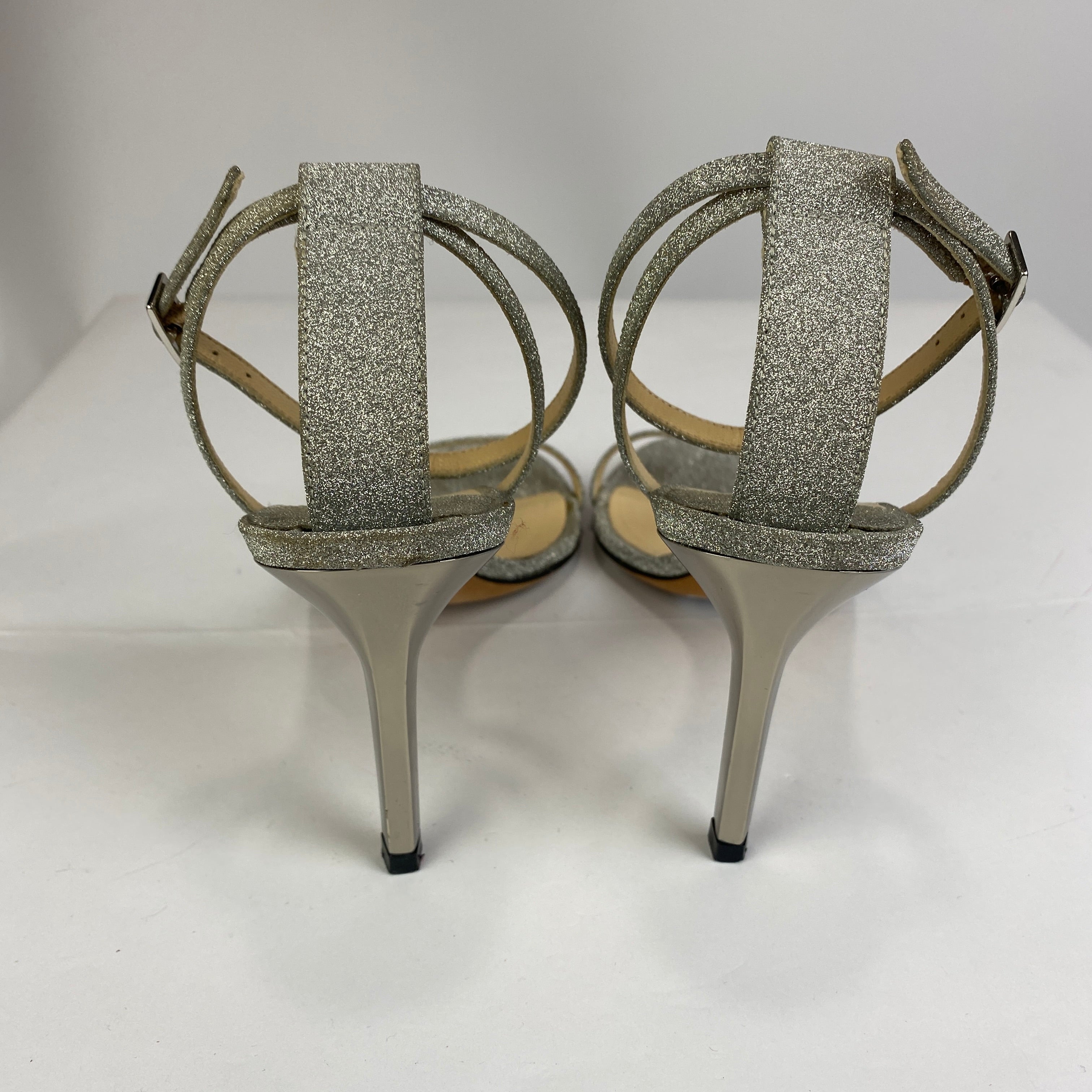 Jimmy Choo Silver Glitter Minny Sandals 37