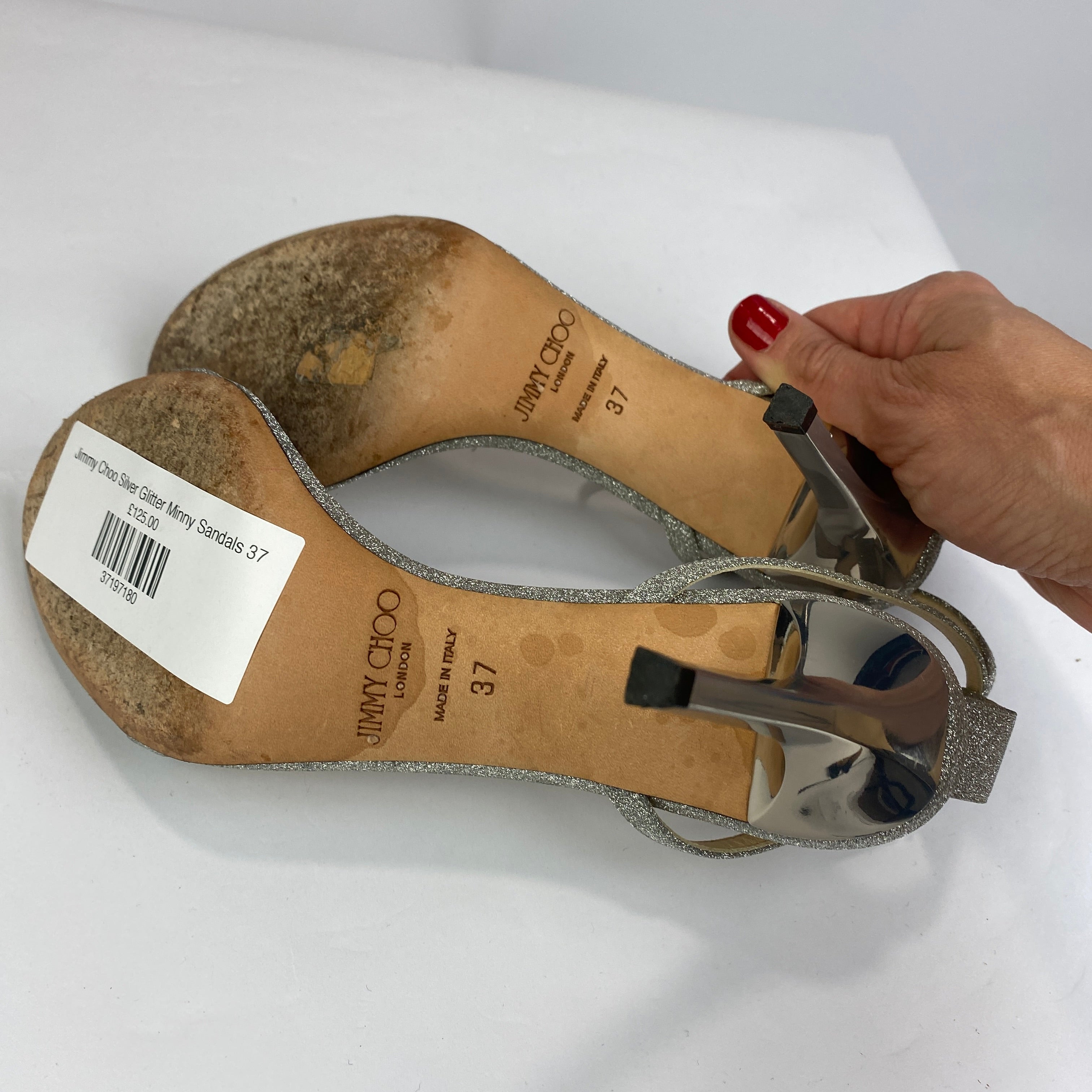 Jimmy Choo Silver Glitter Minny Sandals 37