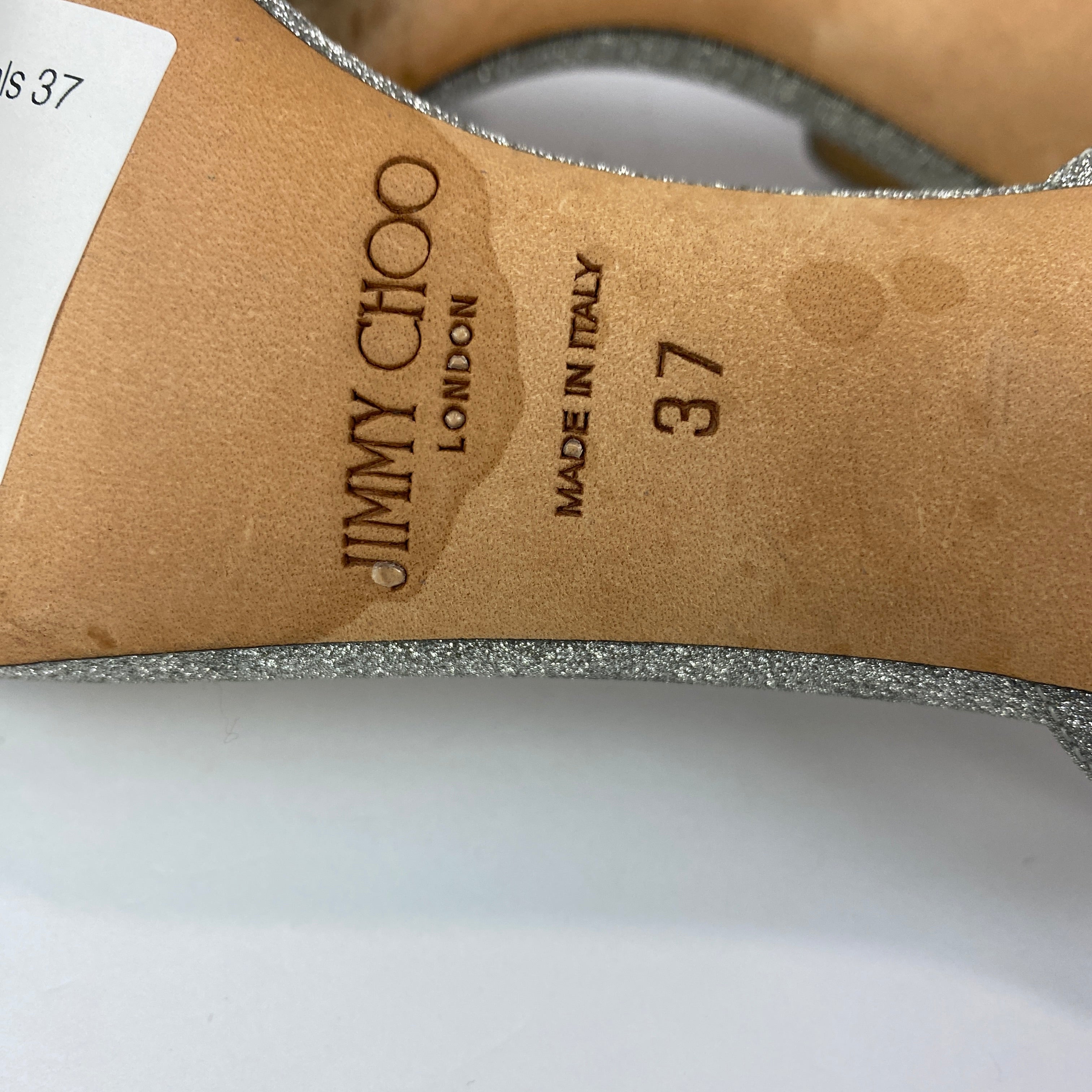 Jimmy Choo Silver Glitter Minny Sandals 37