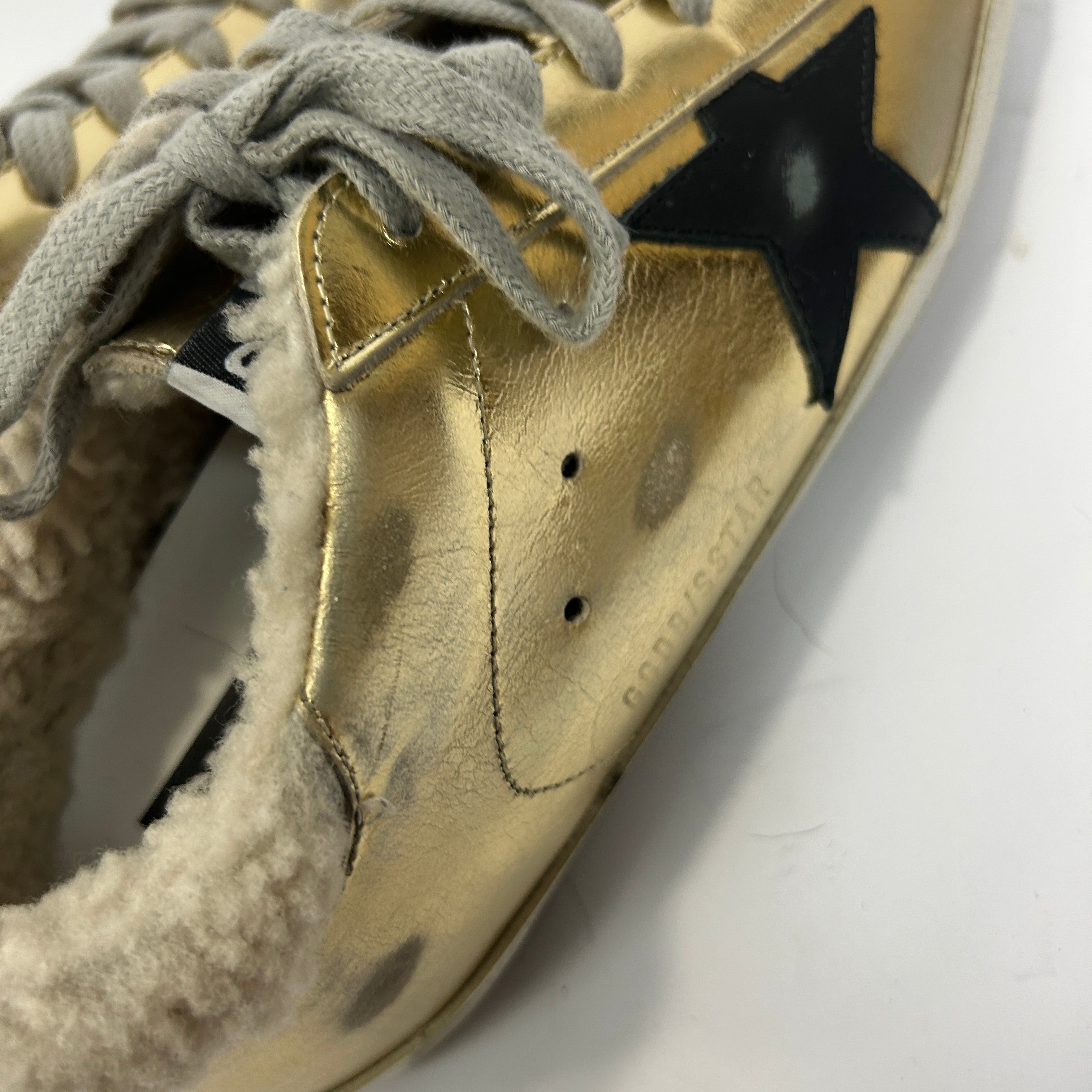 Golden Goose New £535 Gold Sheepskin Trim Superstar Trainers 38