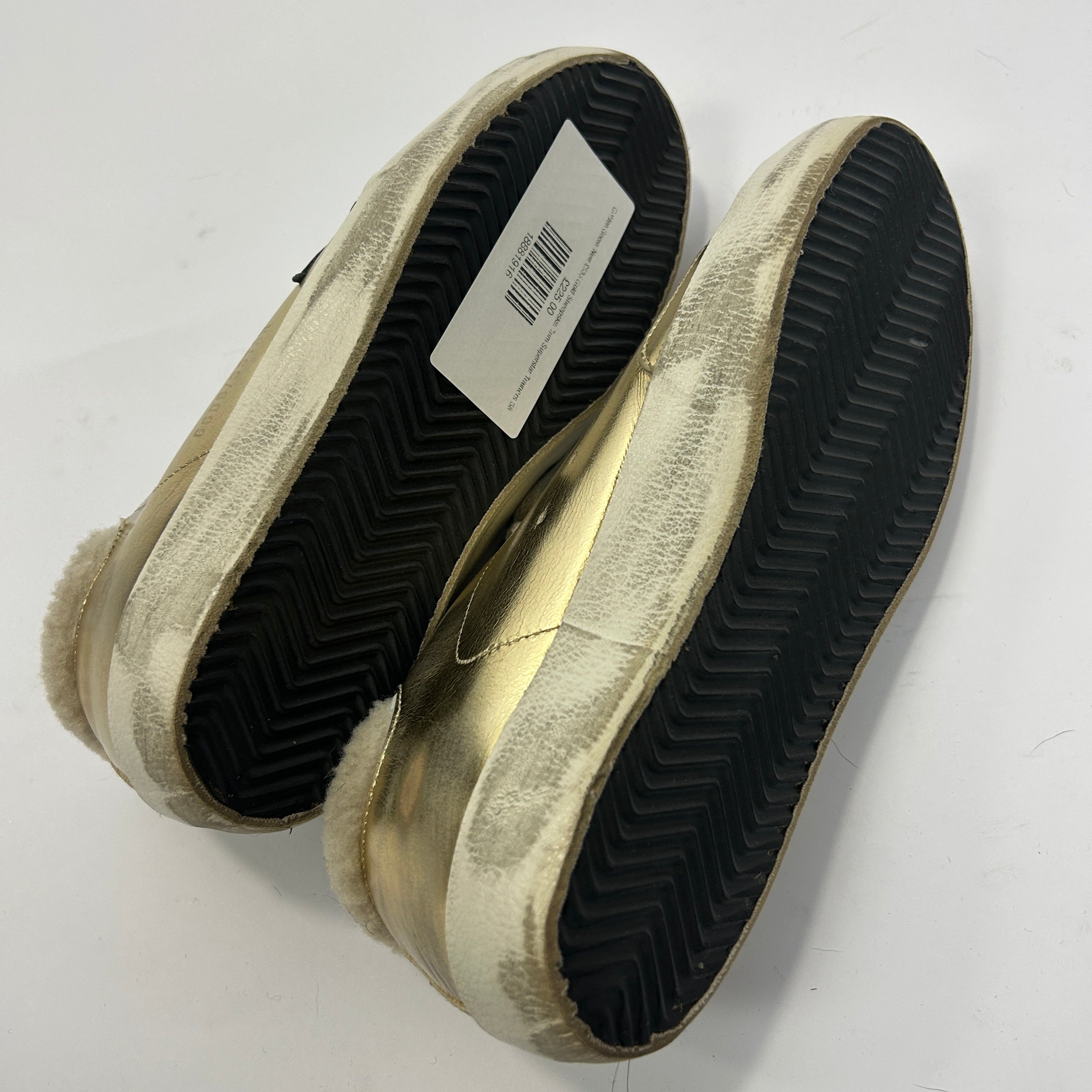 Golden Goose New £535 Gold Sheepskin Trim Superstar Trainers 38