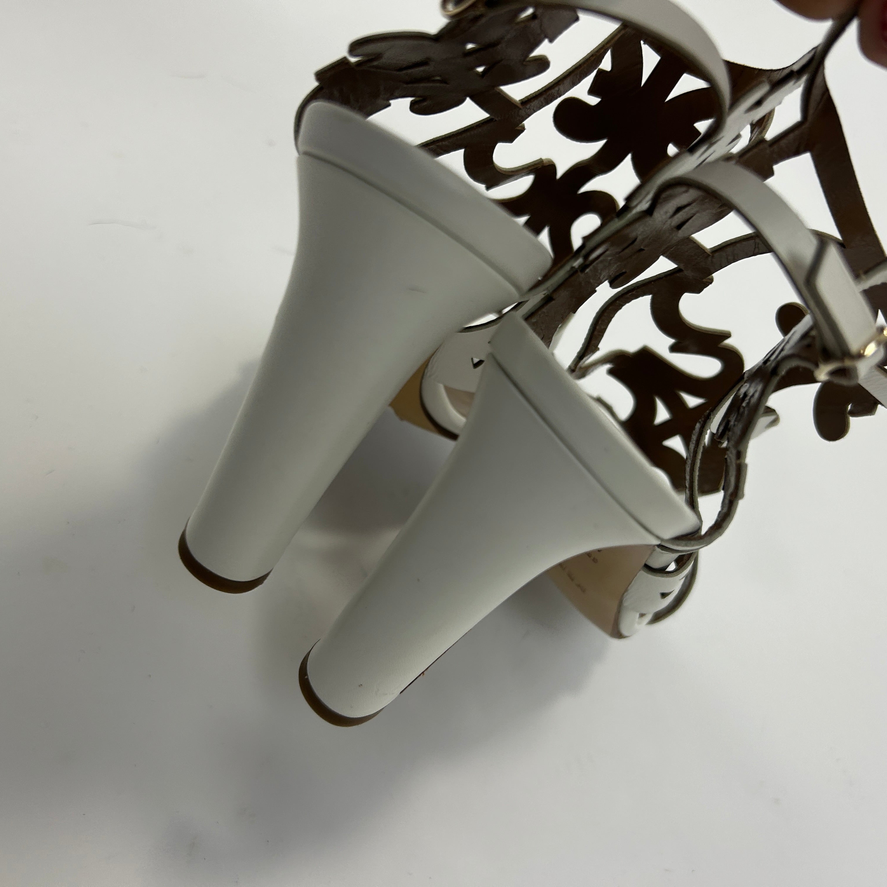 Hermes Ivory Lasercut Leather Block Heel Sandals 38