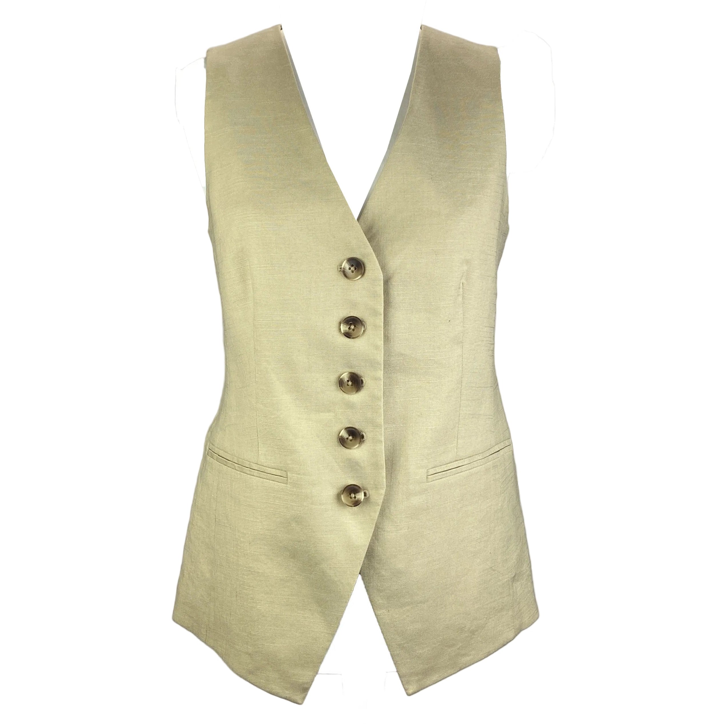 Veronica Beard £420 Beige Liff Vest Linen Blend M
