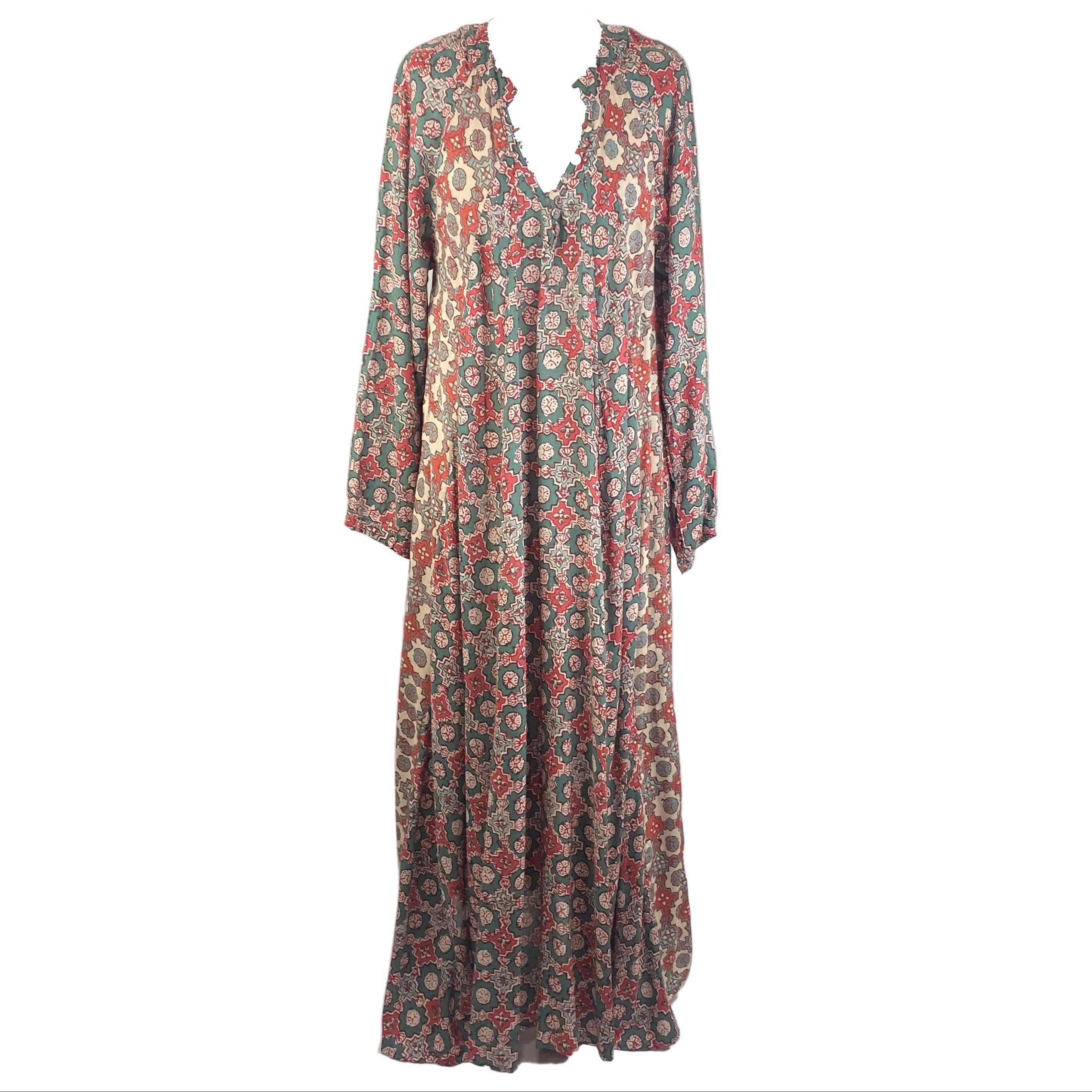 Natalie Martin New £245 Coral Teal Maxi Dress M