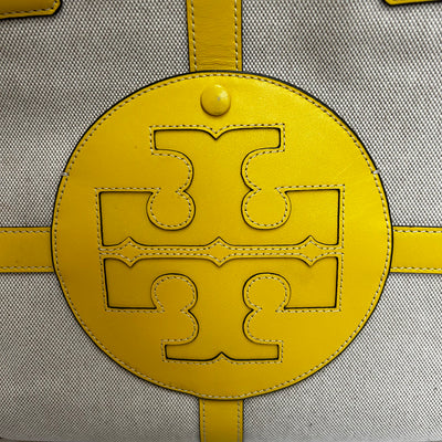 Tory Burch Natural Canvas & Yellow Leather Large Tote Bag