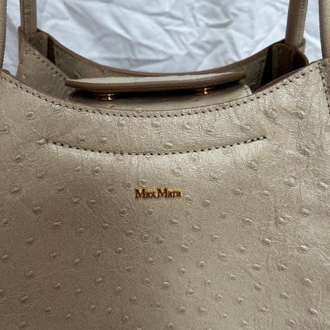 Max Mara £970 Ostrich-Embossed Marnie Leather Top Handle Bag