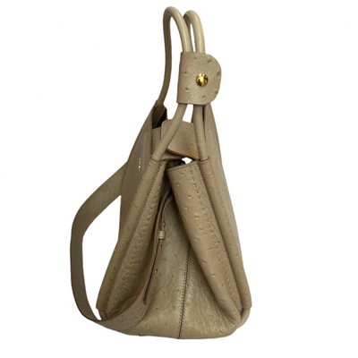 Max Mara £970 Ostrich-Embossed Marnie Leather Top Handle Bag