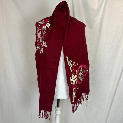 Dries Van Noten Brand New $1305 Cranberry Embellished Cashmere Scarf