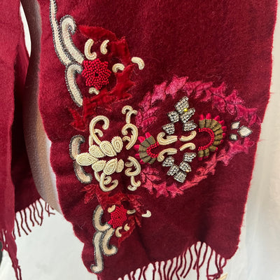 Dries Van Noten Brand New $1305 Cranberry Embellished Cashmere Scarf