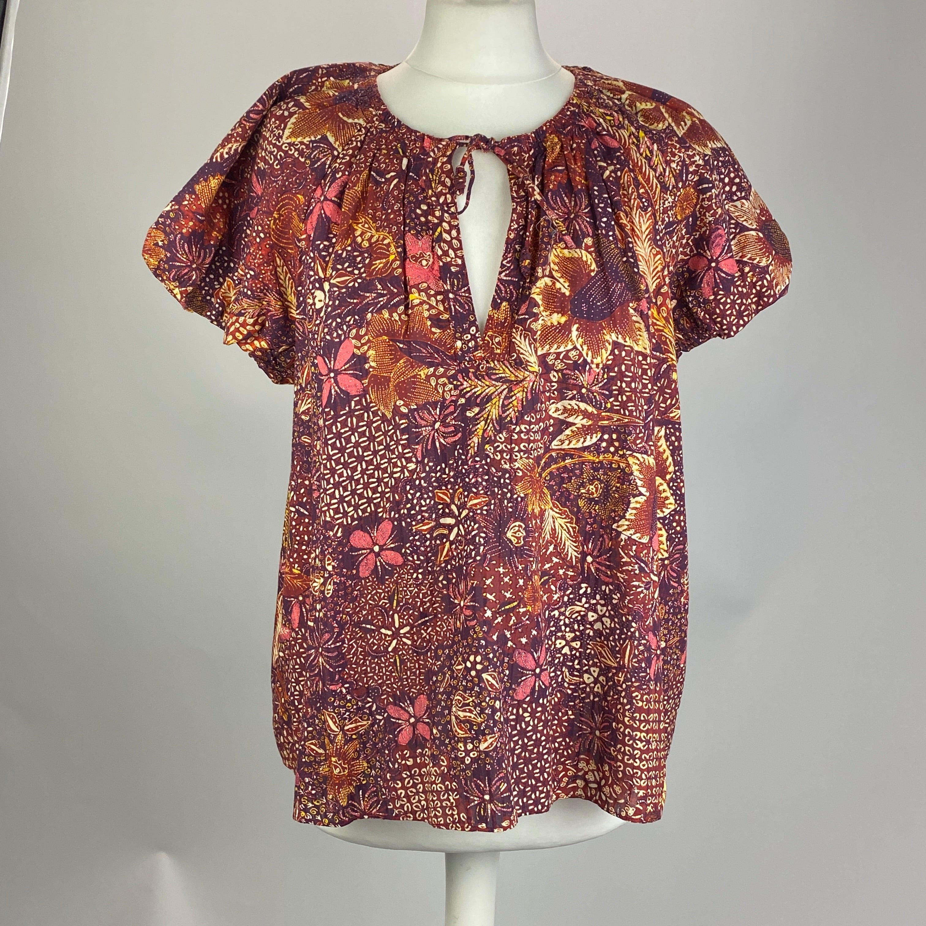 Ulla Johnson New Purple & Burgundy Batik Cotton Mix Top M