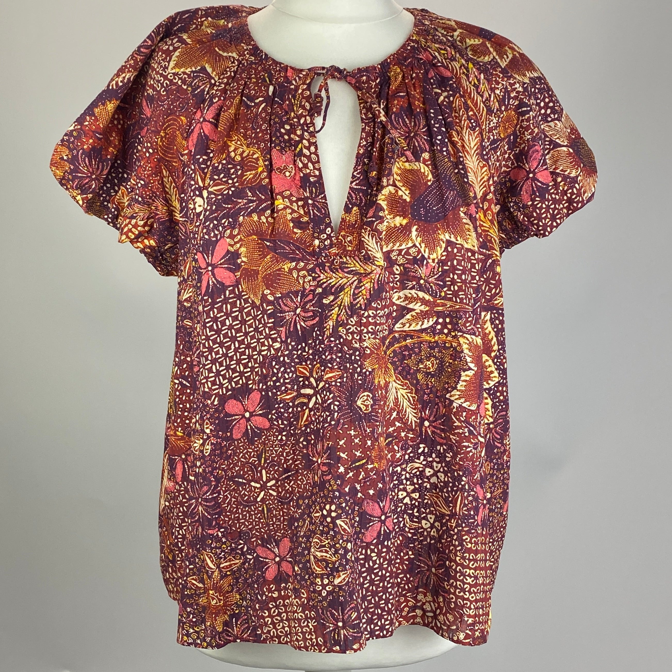 Ulla Johnson New Issa Batik Purple Burgundy Cotton Viscose Top M