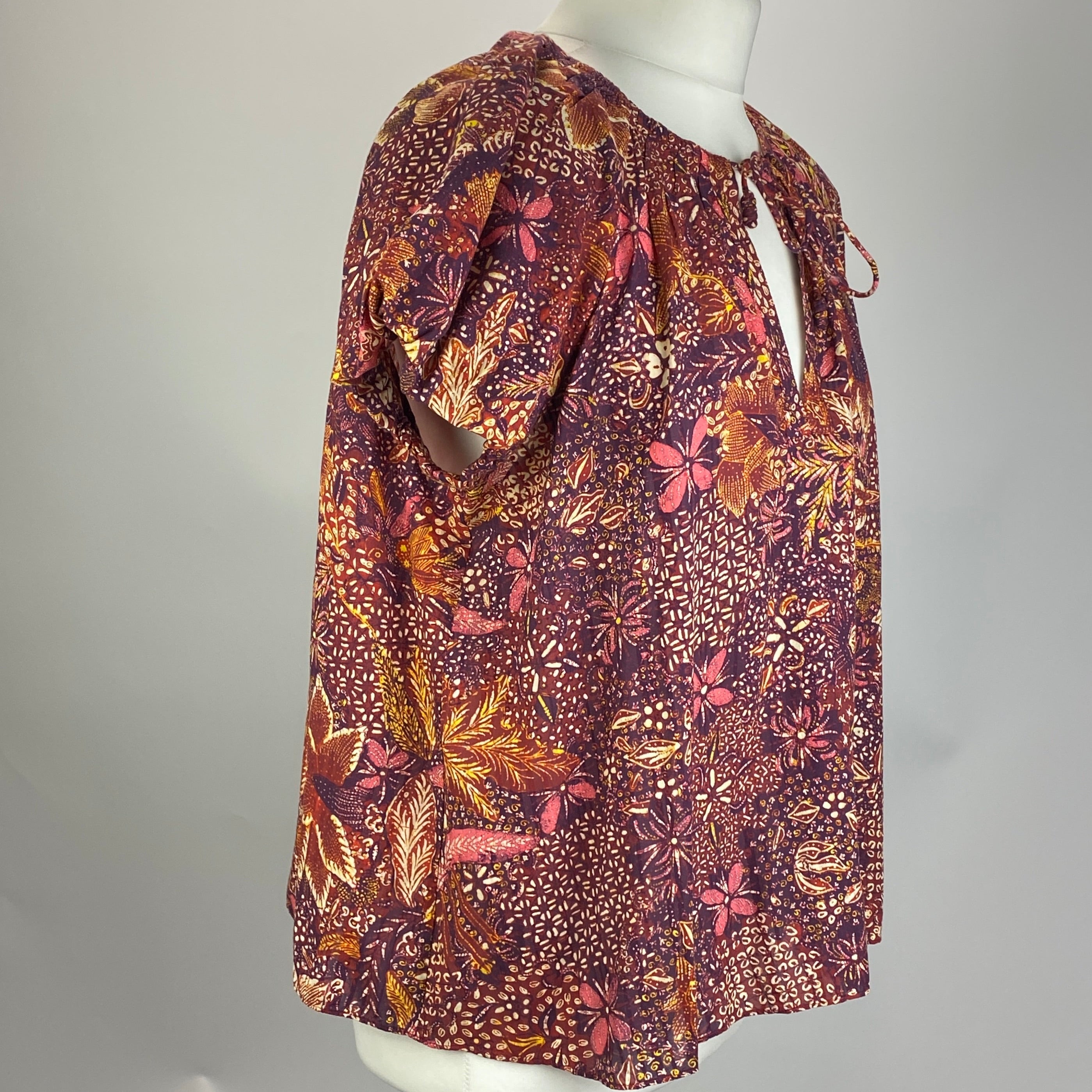 Ulla Johnson New Purple & Burgundy Batik Cotton Mix Top M