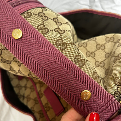 Gucci Monogram Canvas & Pink Leather Large Messenger/Baby Bag