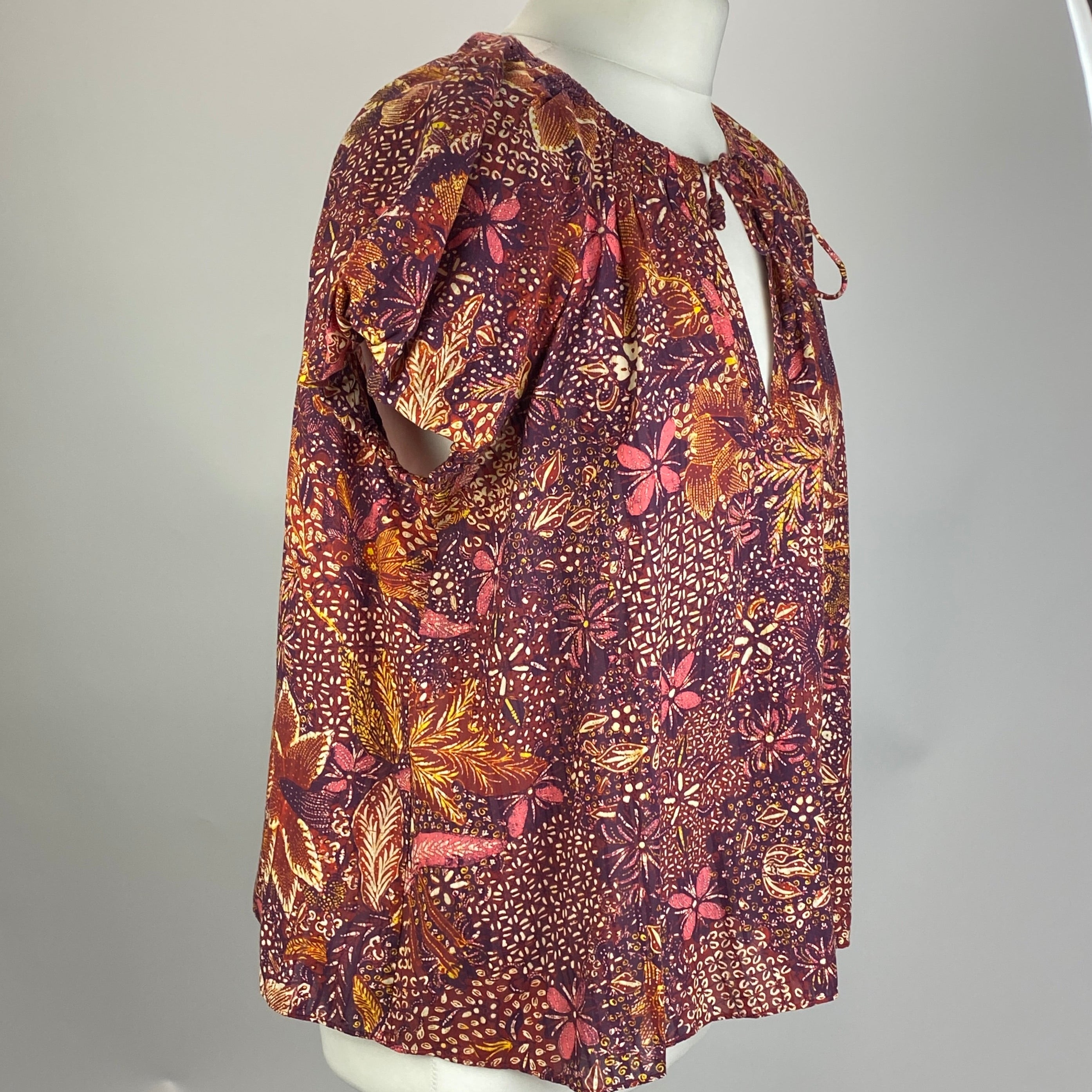 Ulla Johnson New Issa Batik Purple Burgundy Cotton Viscose Top M