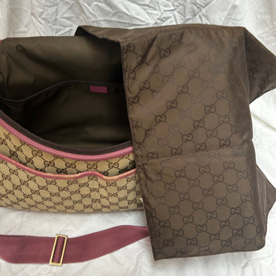 Gucci Monogram Canvas & Pink Leather Large Messenger/Baby Bag