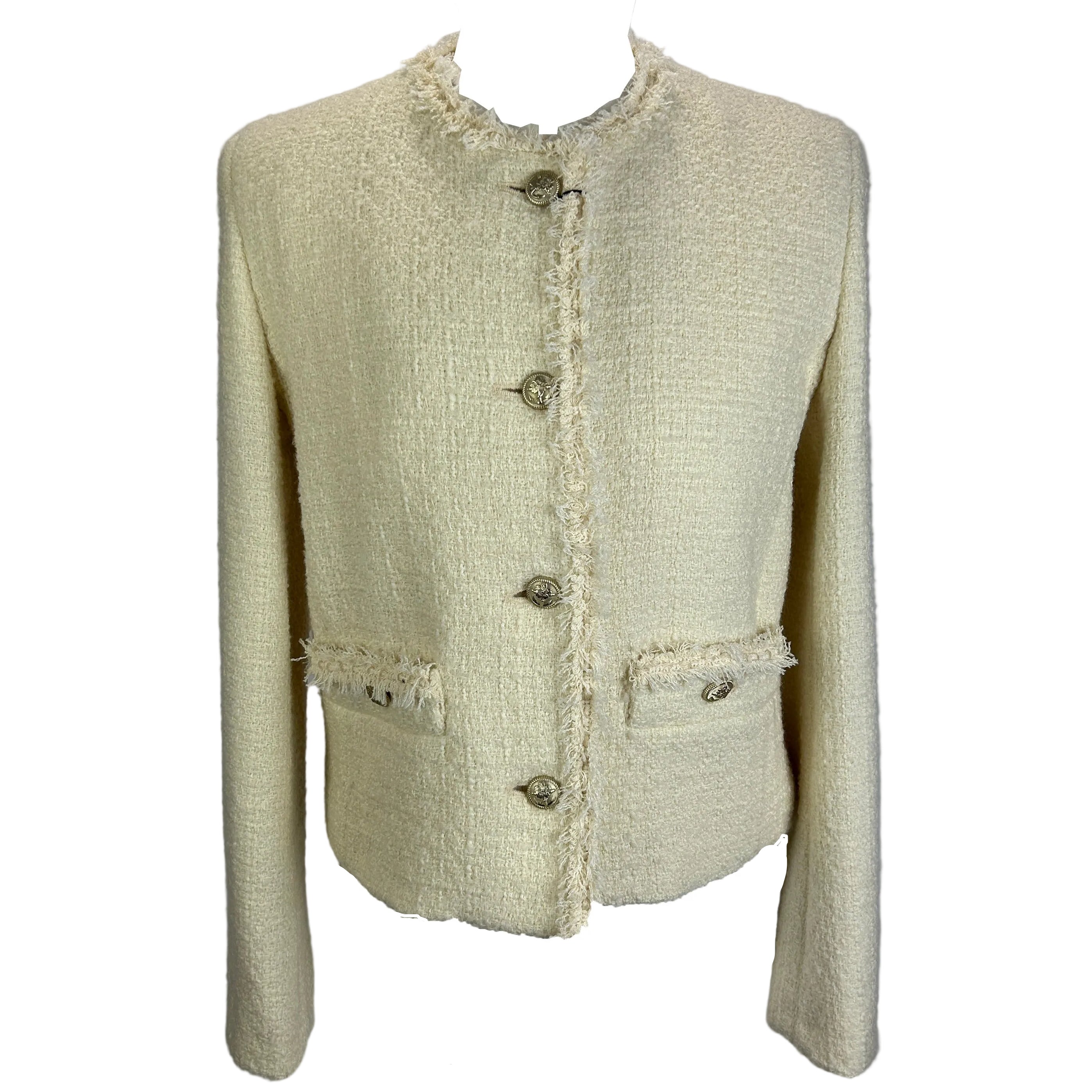 Weekend Max Mara New £435 Cream Raw Edge Tweed Jacket S