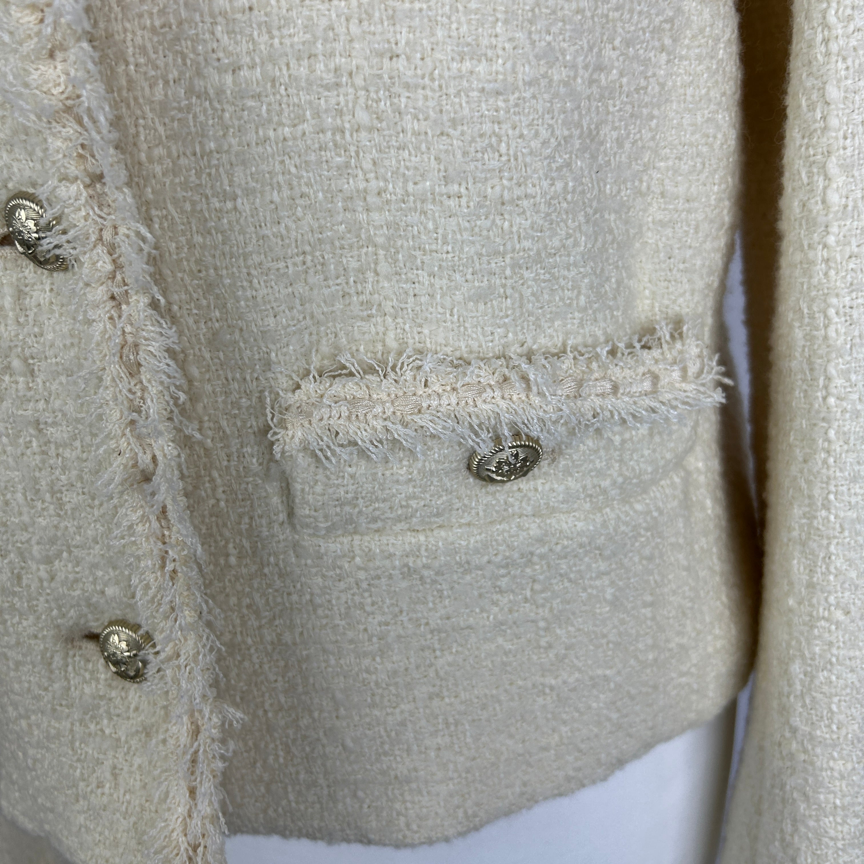 Weekend Max Mara New £435 Cream Raw Edge Tweed Jacket S
