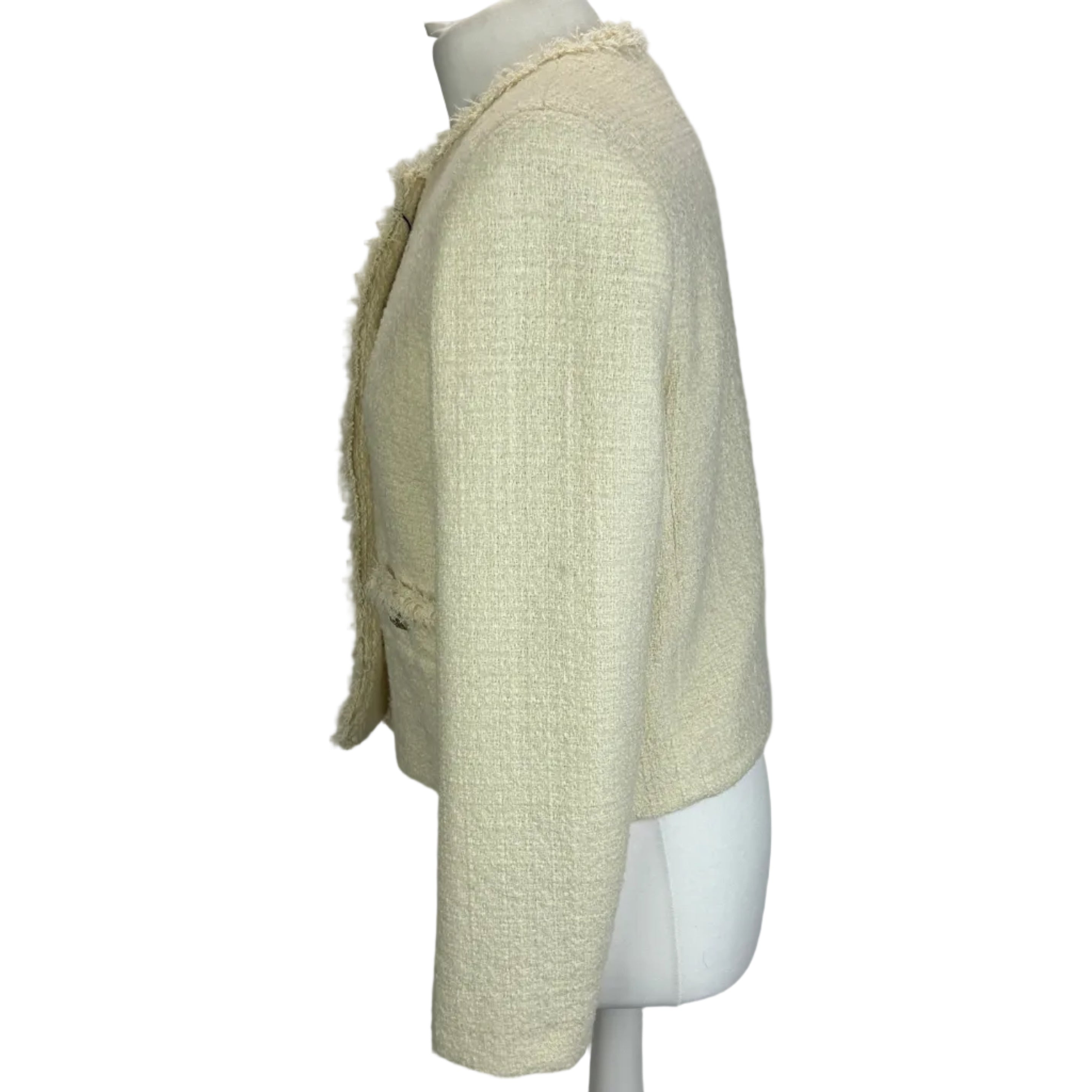 Weekend Max Mara New £435 Cream Raw Edge Tweed Jacket S