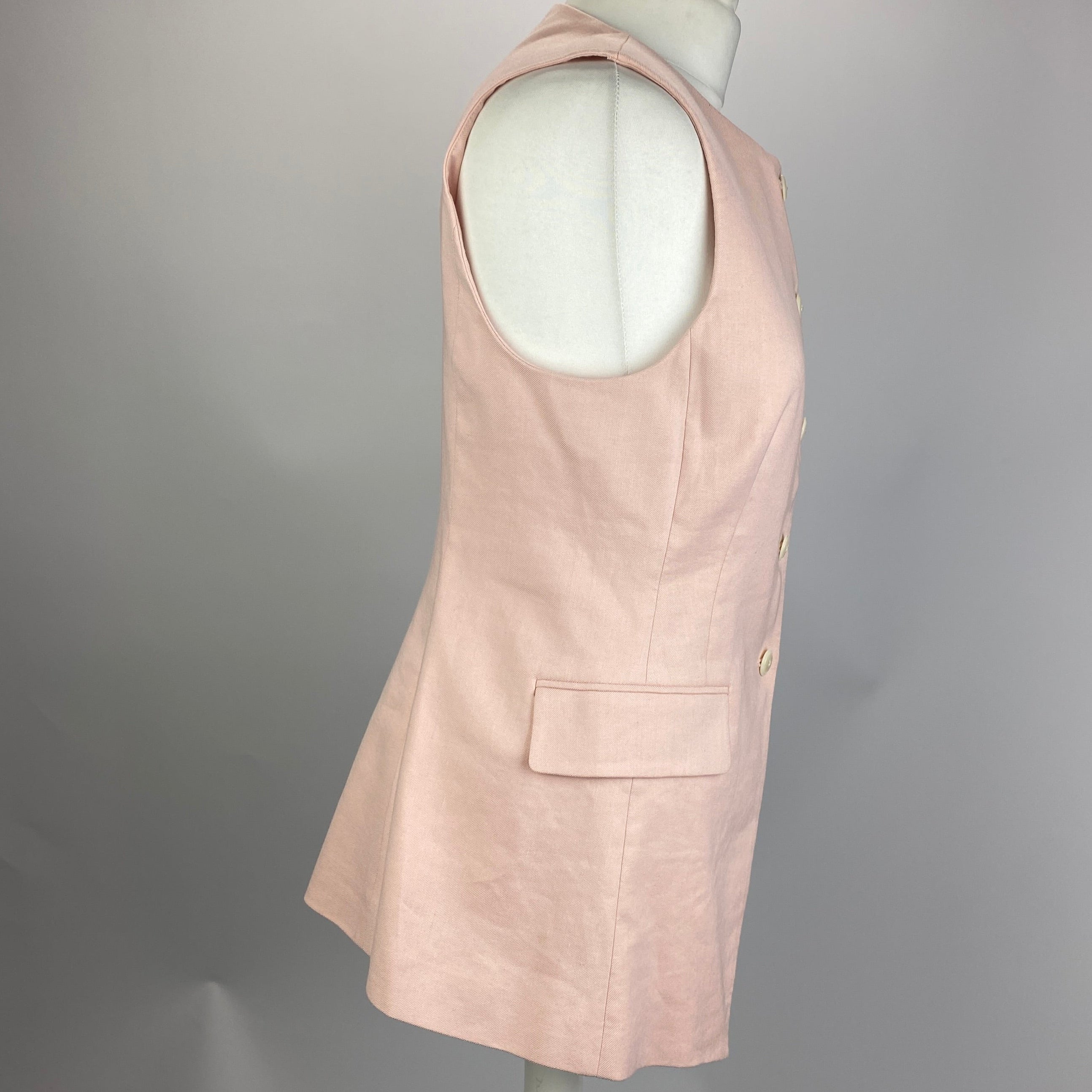 Veronica Beard £420 Pink Shell Louis Vest Linen Blend M