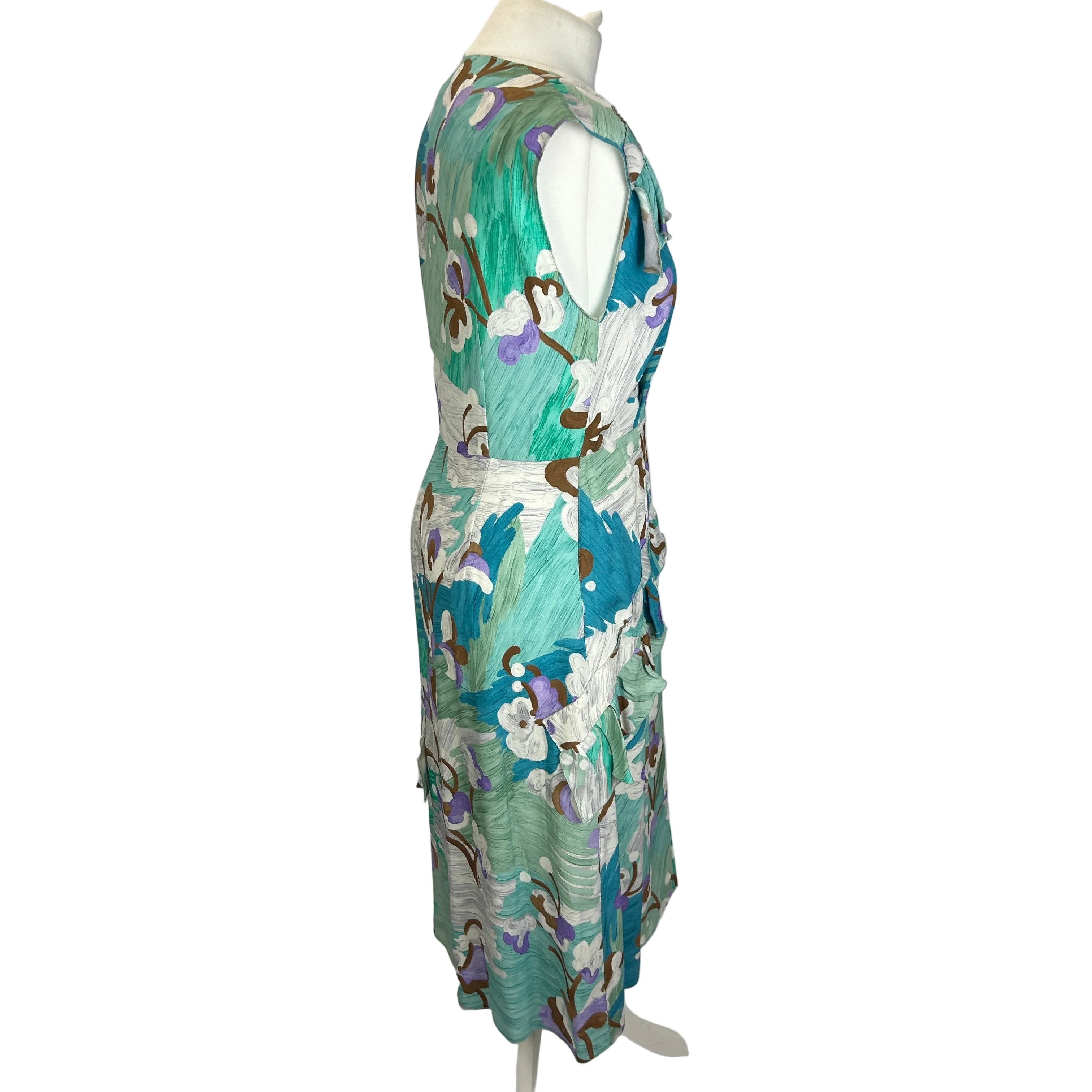 Prada Green & Aqua Print Crepe Midi Dress XS