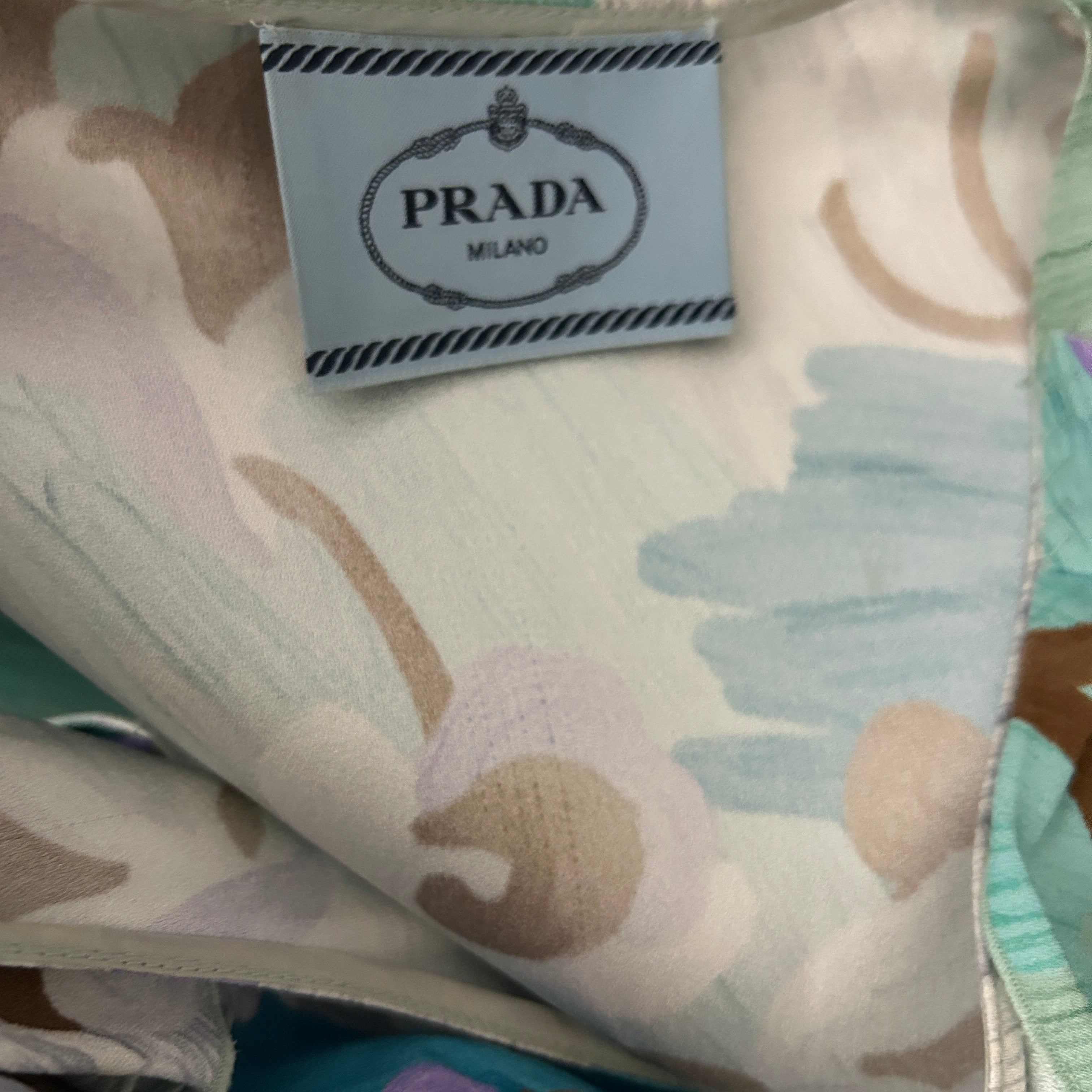 Prada Green & Aqua Print Crepe Midi Dress XS