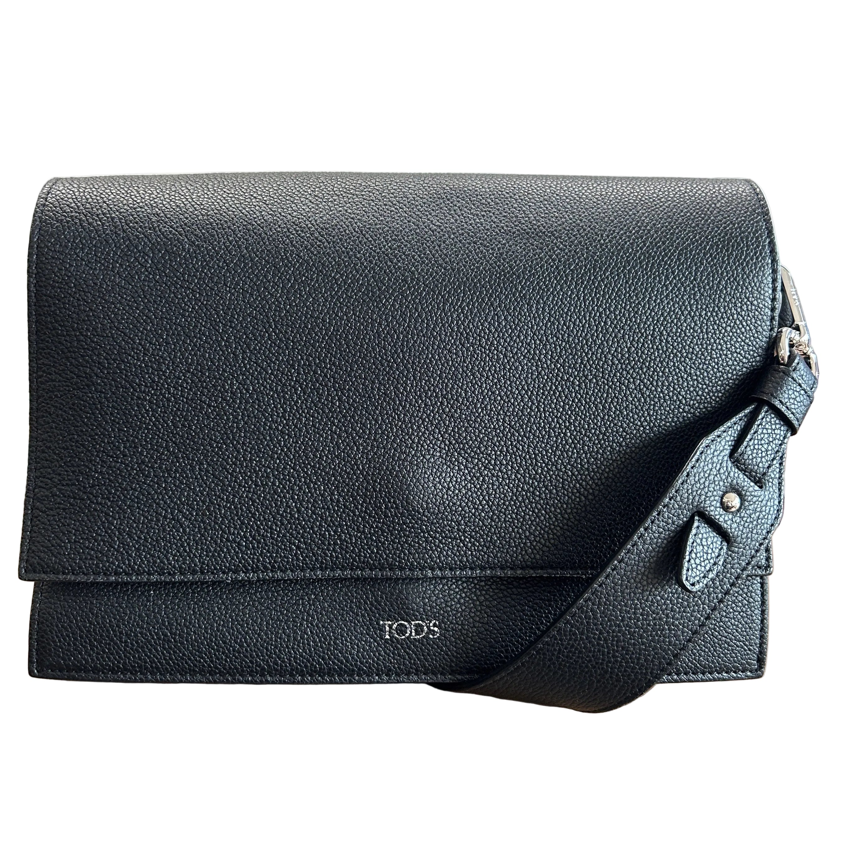 Tods New £1152 Black Pebbled Calfskin Crossbody Bag