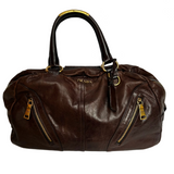 Prada Deep Brown Vitello Sheen Deerskin Large Bowling Bag