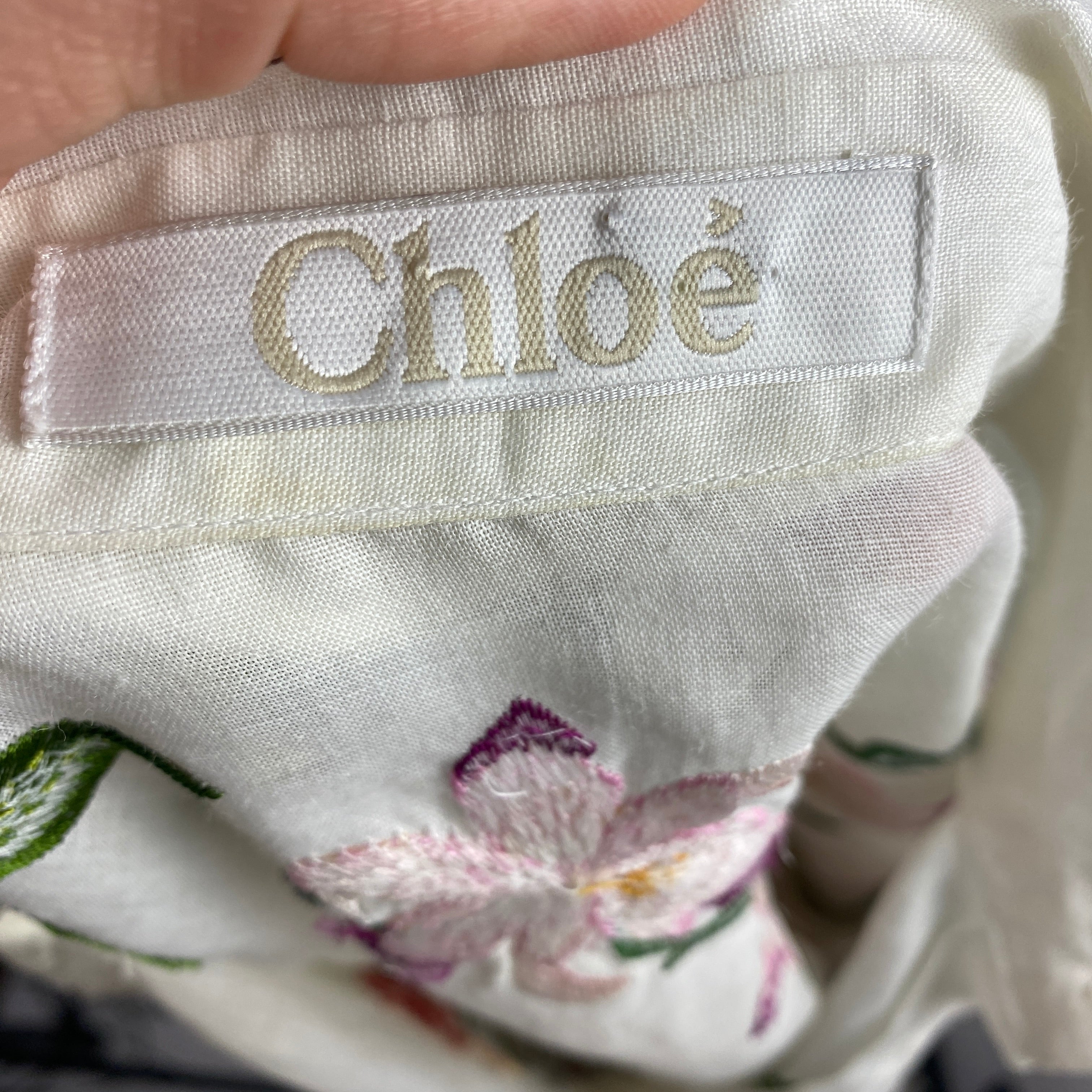 Chloe White Orchid Embroided Cotton Shirt XS