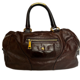 Prada Deep Brown Vitello Sheen Deerskin Large Bowling Bag