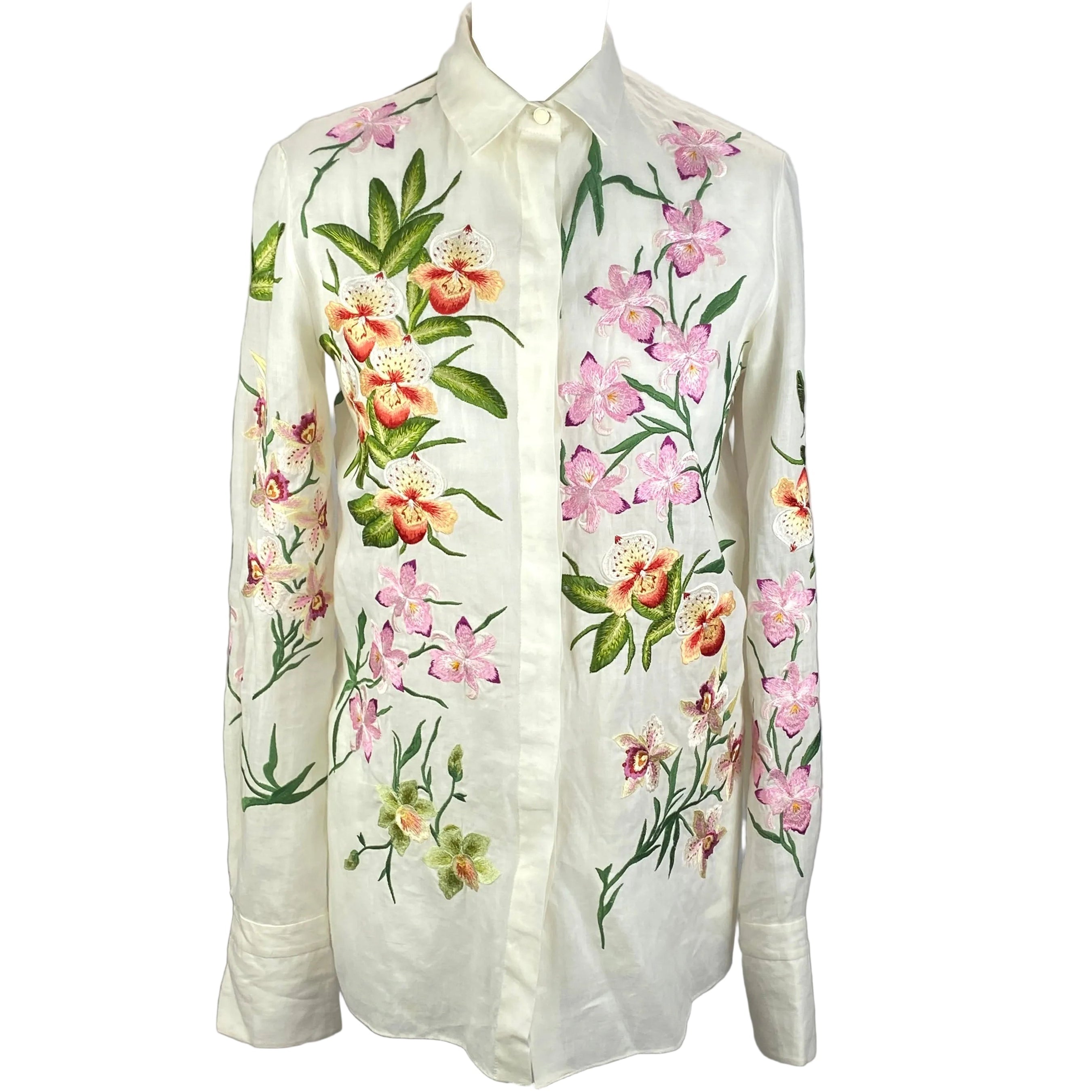 Chloe White Orchid Embroided Cotton Shirt XS
