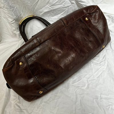 Prada Deep Brown Vitello Sheen Deerskin Large Bowling Bag