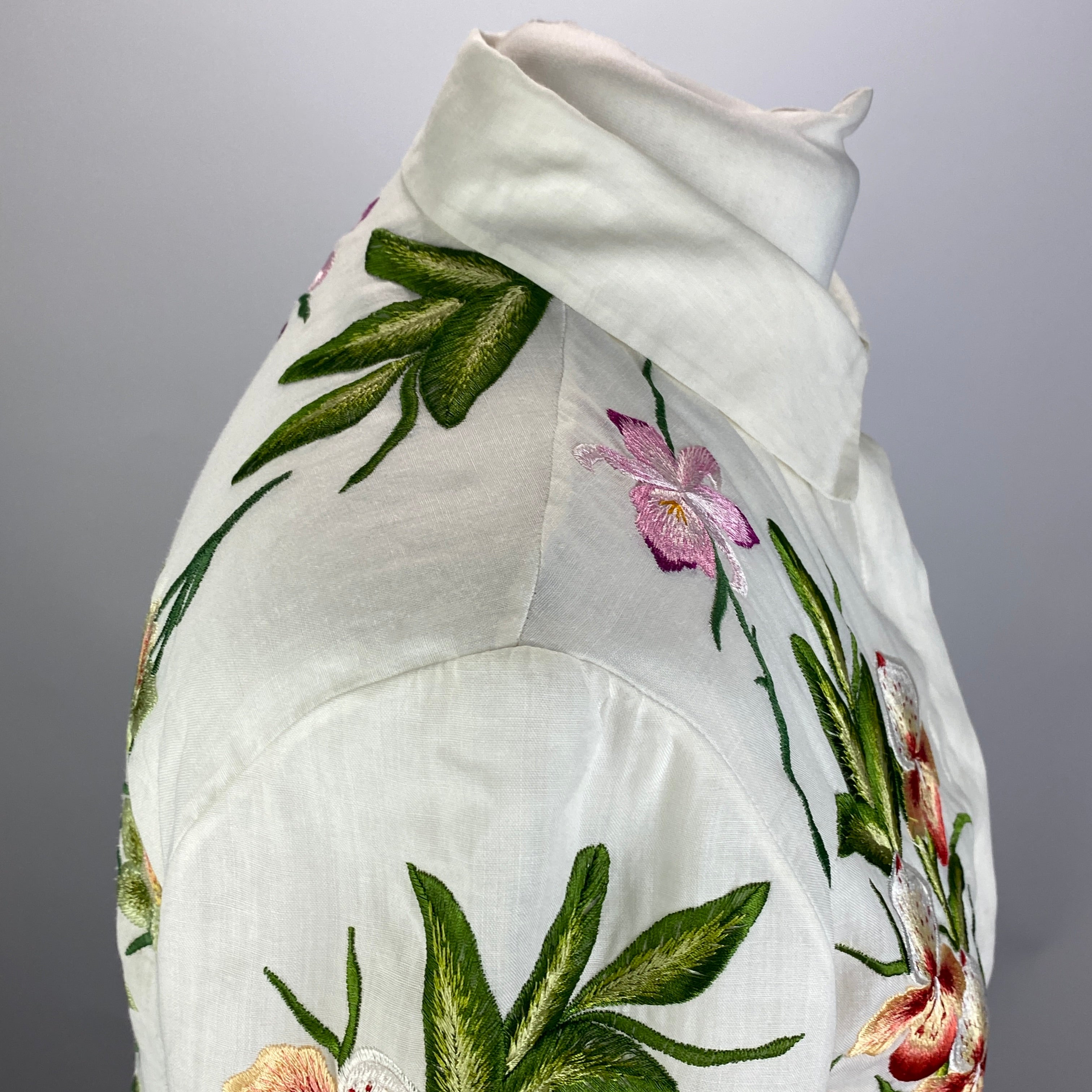 Chloe White Orchid Embroided Cotton Shirt XS