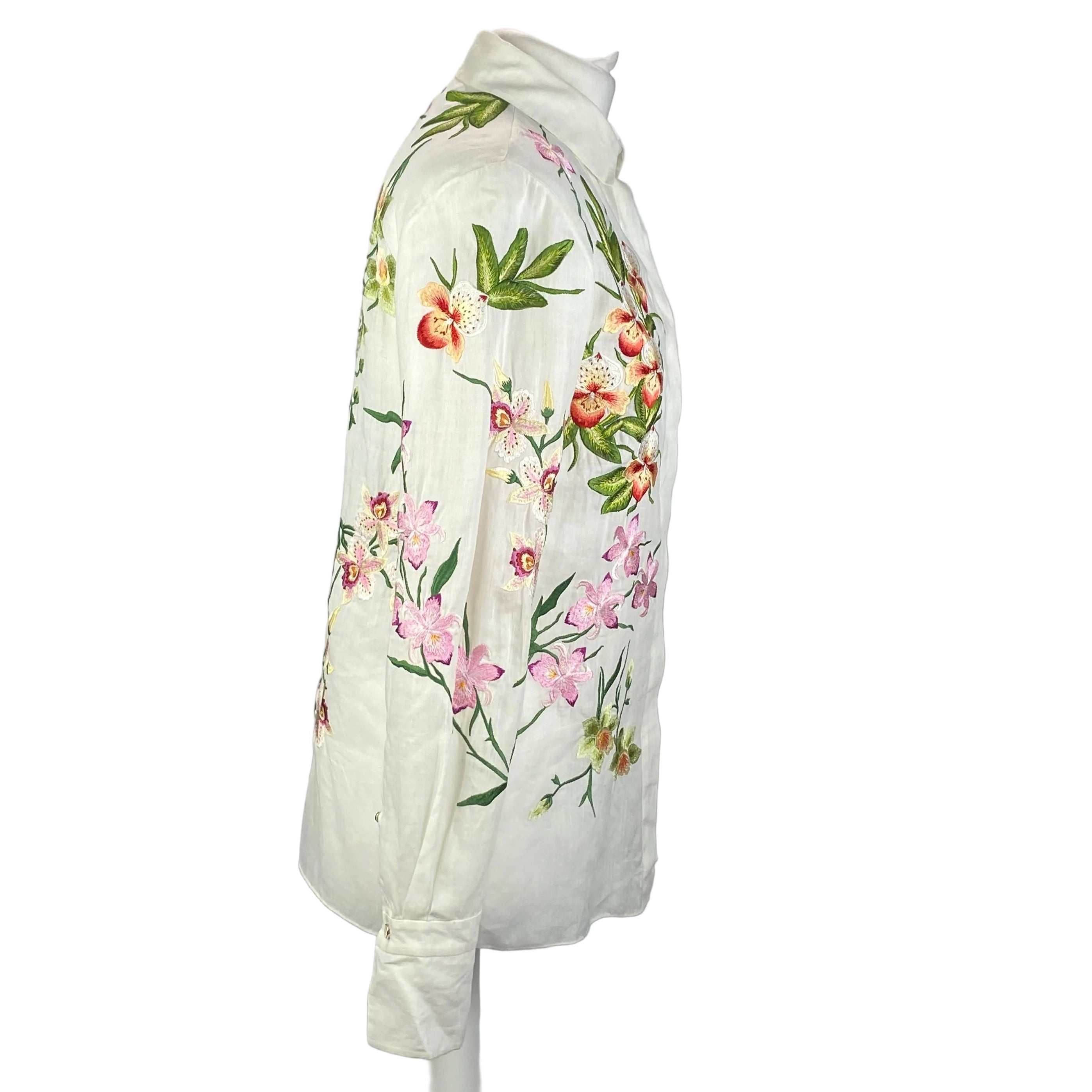 Chloe White Orchid Embroided Cotton Shirt XS