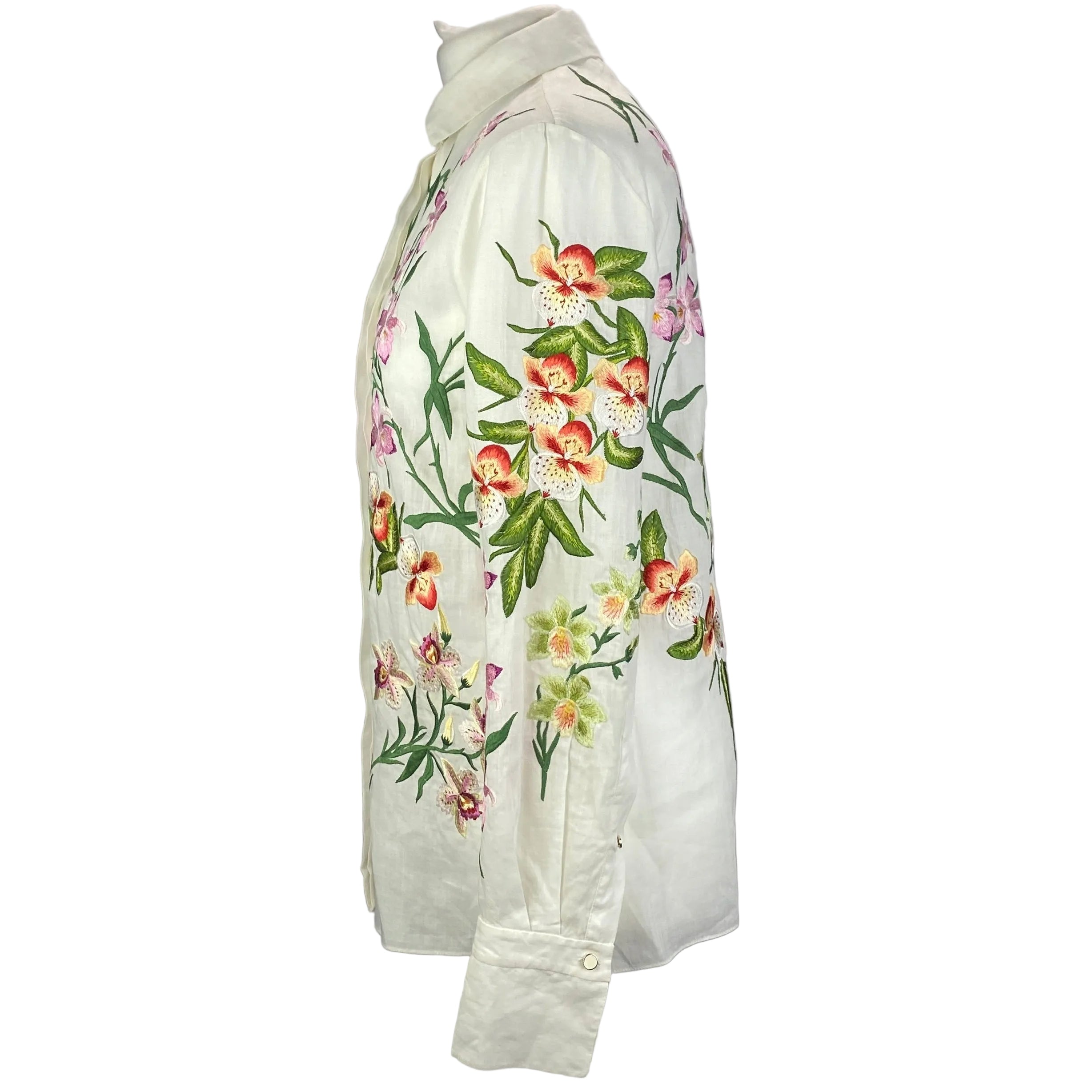 Chloe White Orchid Embroided Cotton Shirt XS