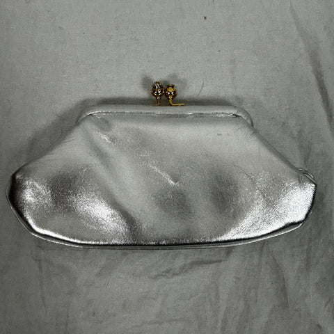 Anya Hindmarch Silver Leather Classic Snap Frame Clutch Bag
