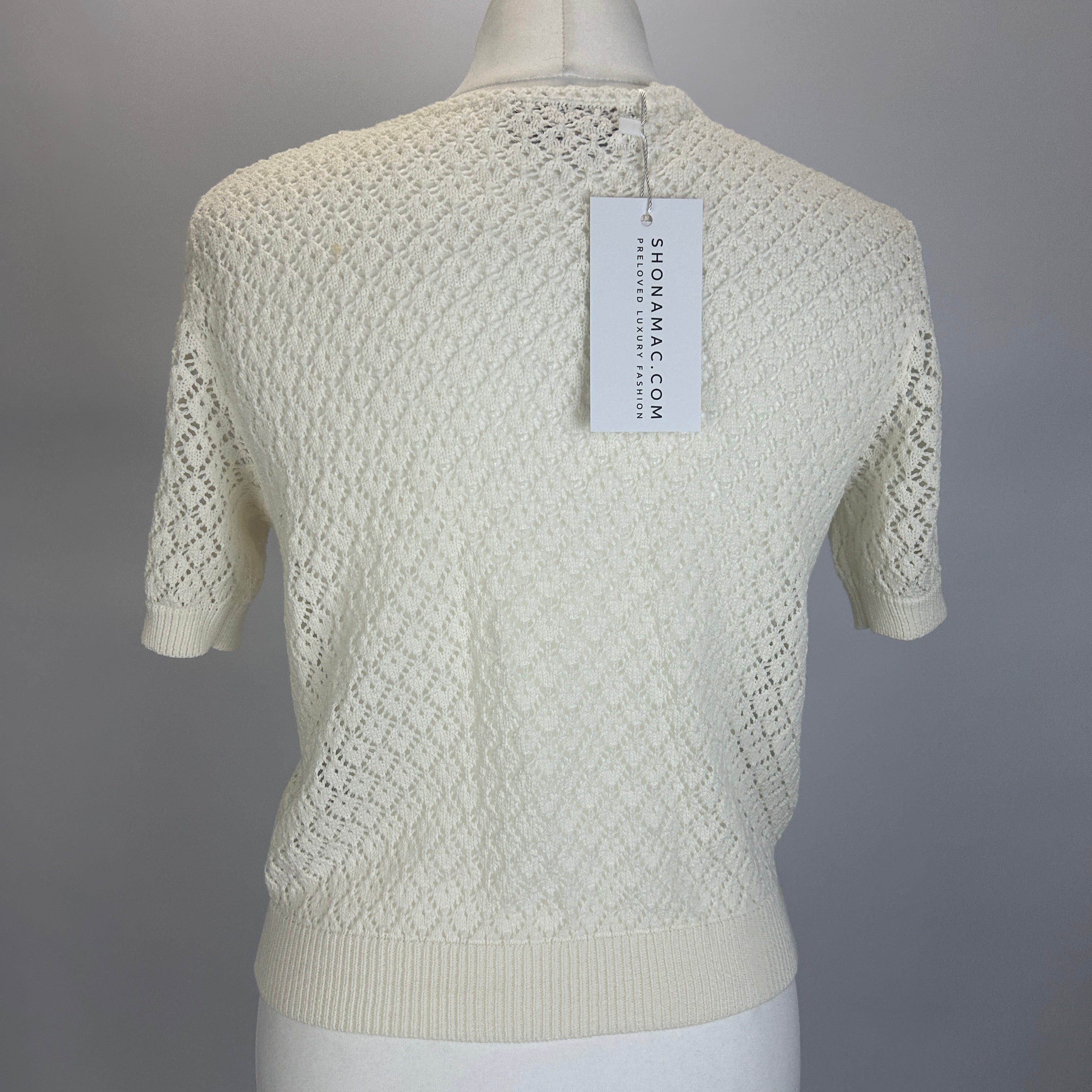 Paul & Joe Cream Cotton Lace Knit Beaded Cardigan M