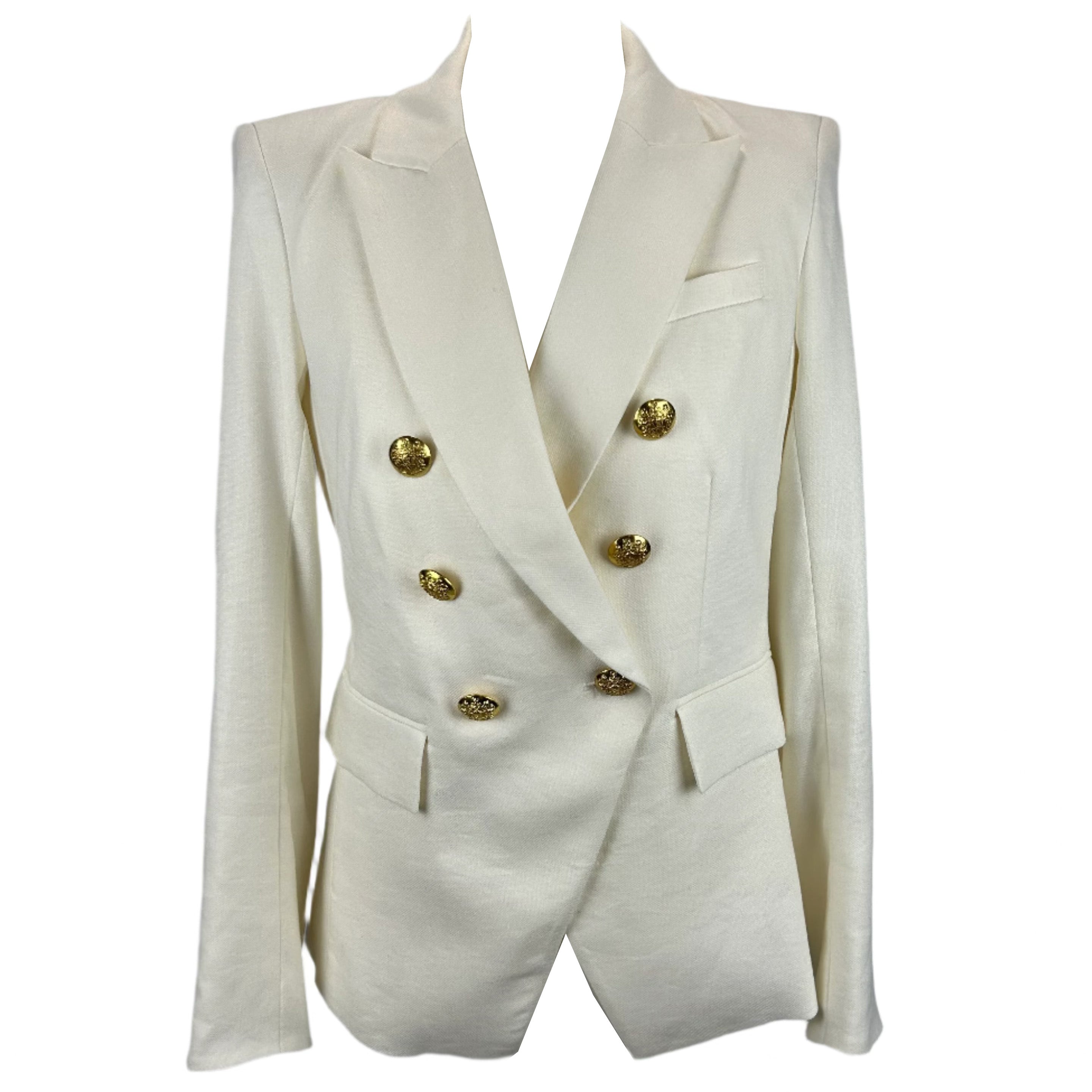 Veronica Beard Ivory Linen Mix Brass Button Dickey Jacket S