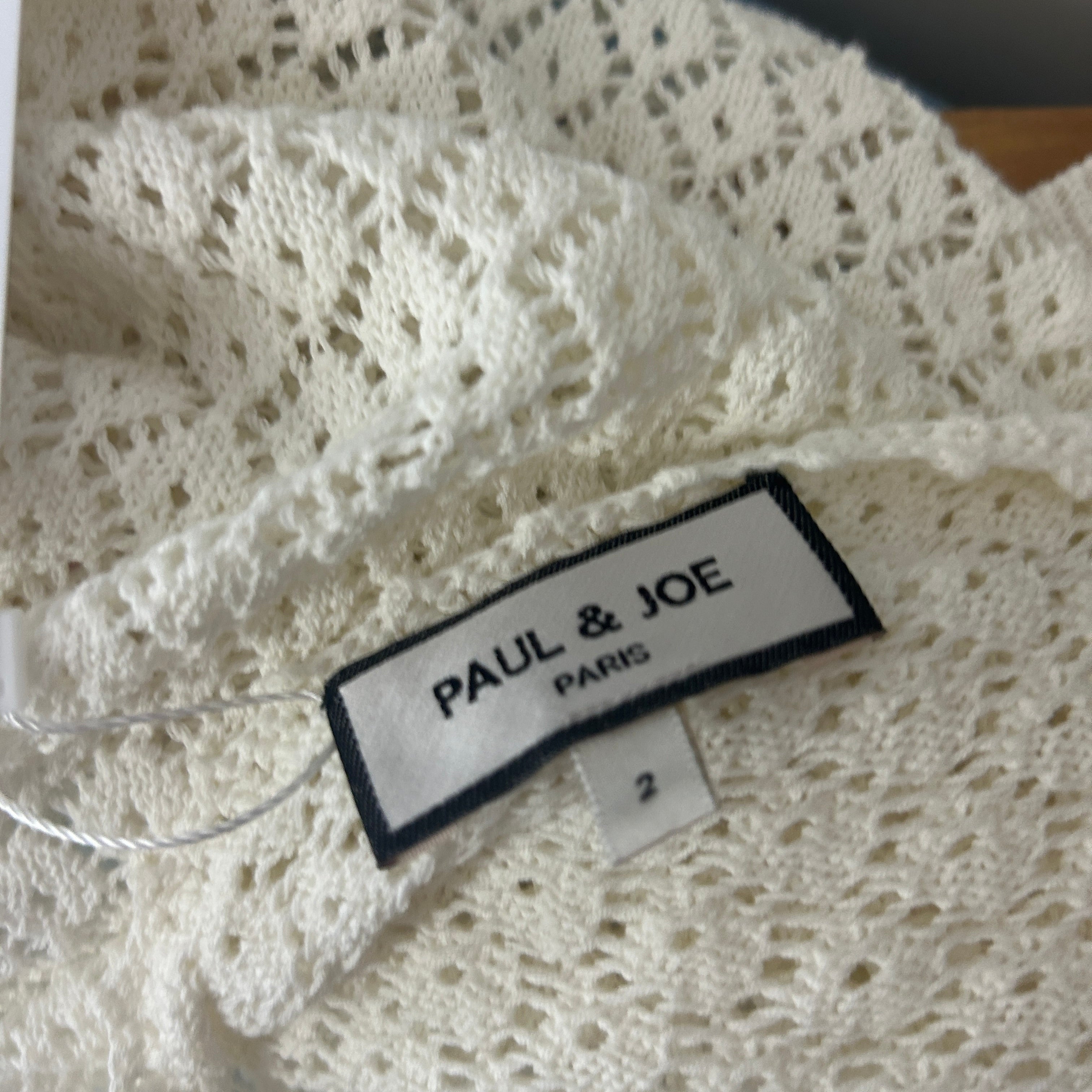 Paul & Joe Cream Cotton Lace Knit Beaded Cardigan M