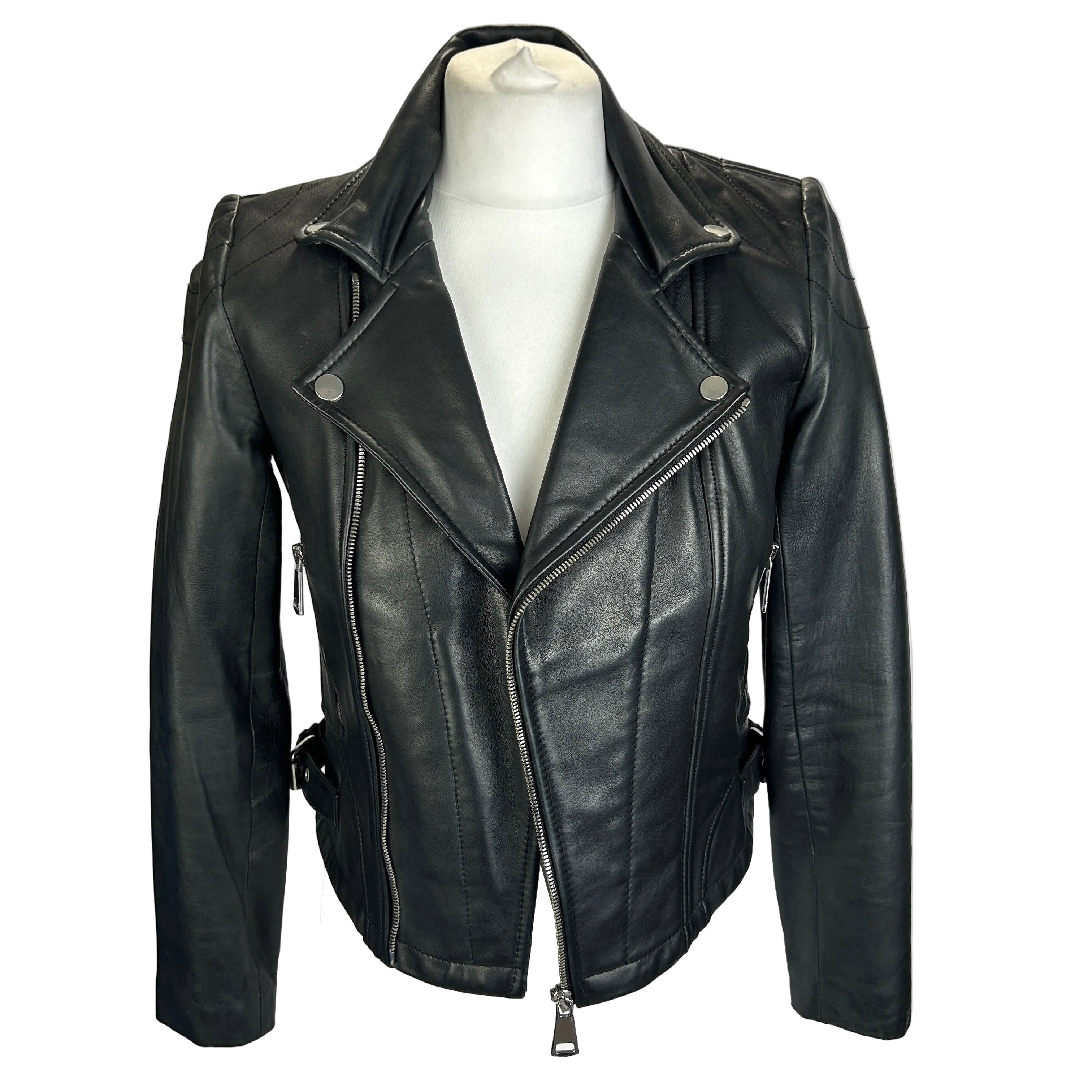 Ba&Sh Black Lambs Leather Biker Jacket XS