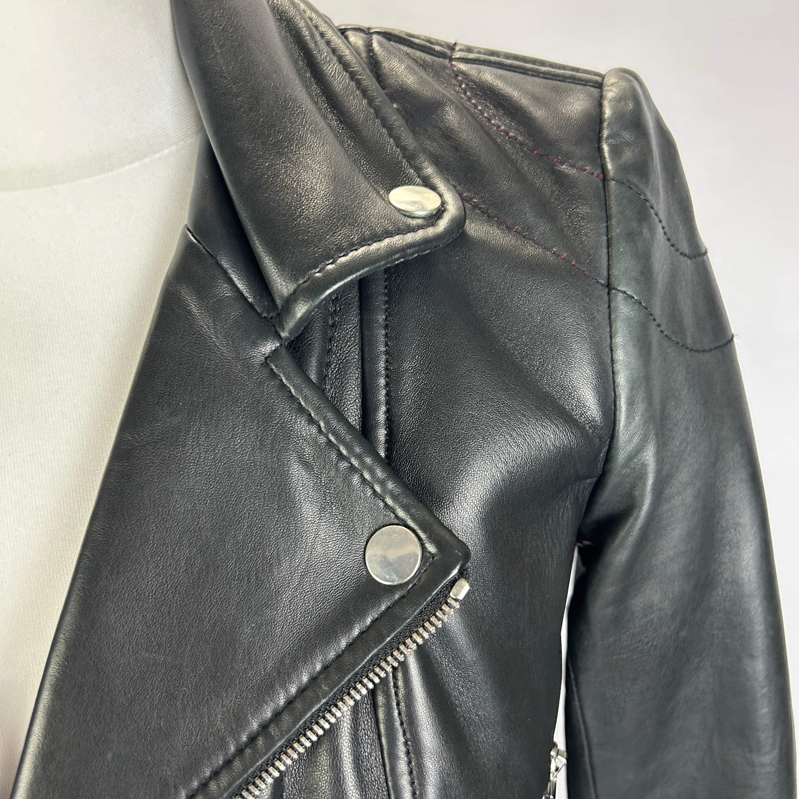 Ba&Sh Black Lambs Leather Biker Jacket XS