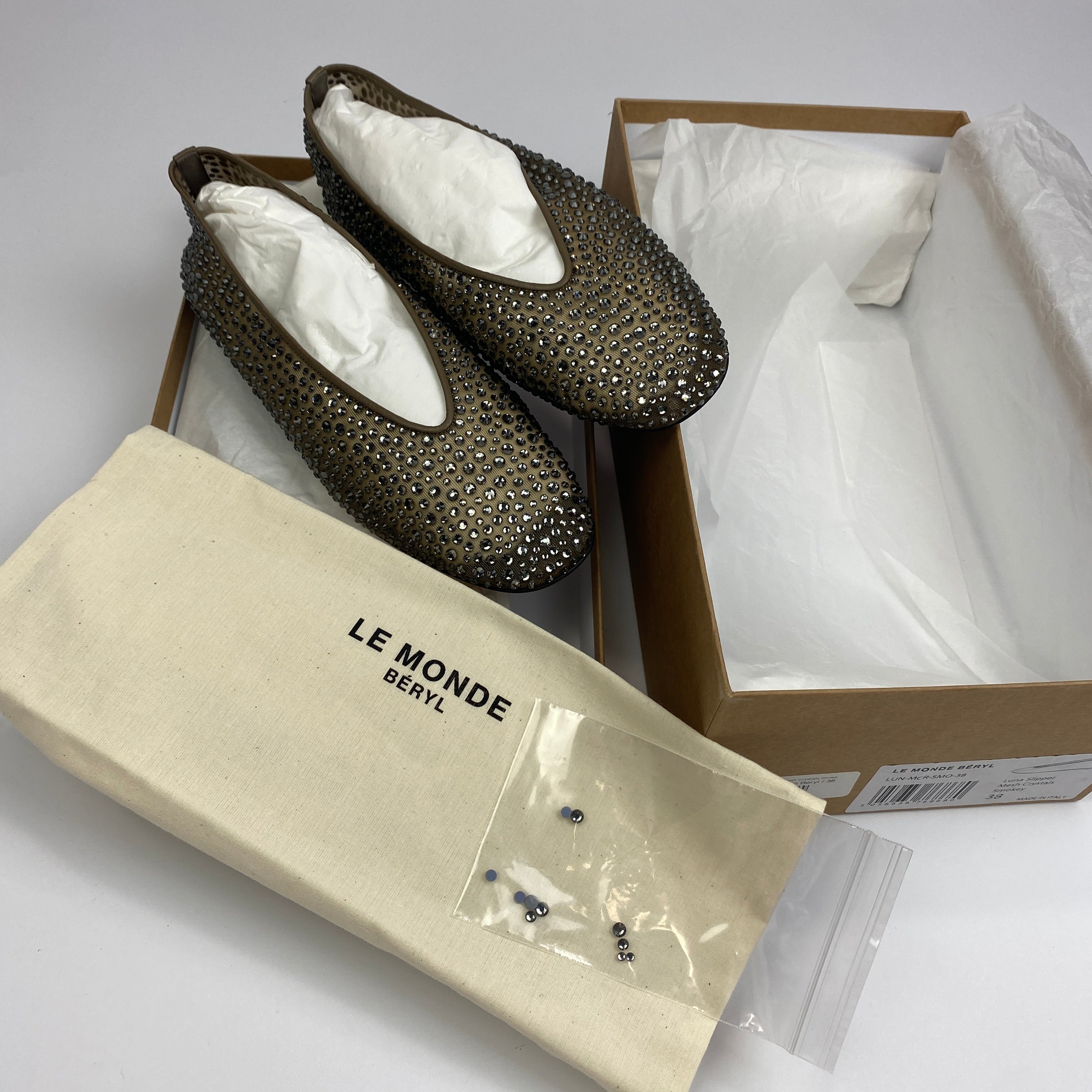 Le Monde Beryl New £625 Luna Mesh Crystal Slipper 38