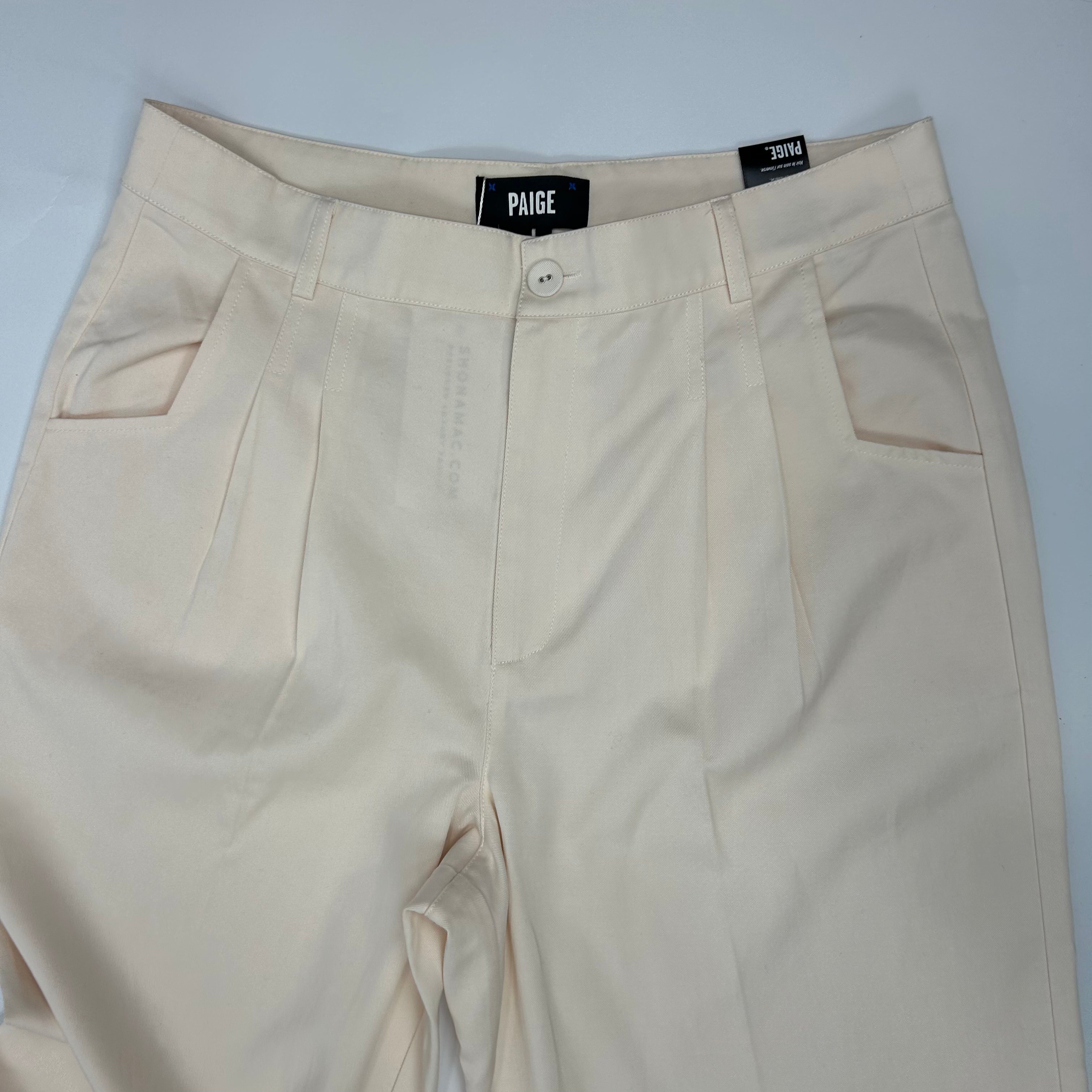 Paige £465 Cream Tencel & Cotton Pleat Front Merano Trousers XS